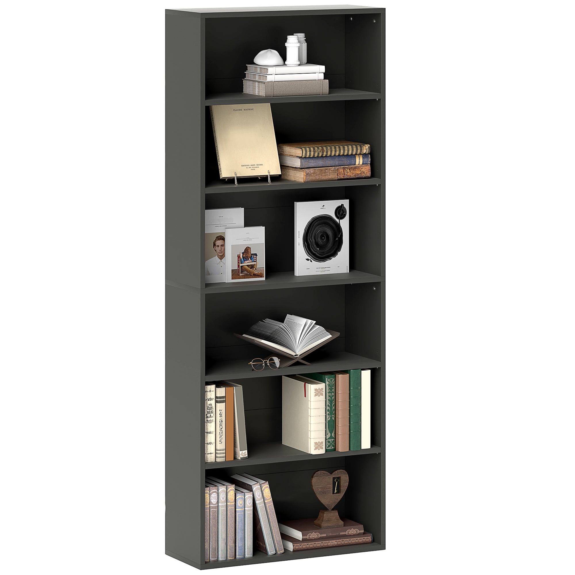 HOMCOM Six Shelf Bookcase - Black - North Peak Garden Furniture
