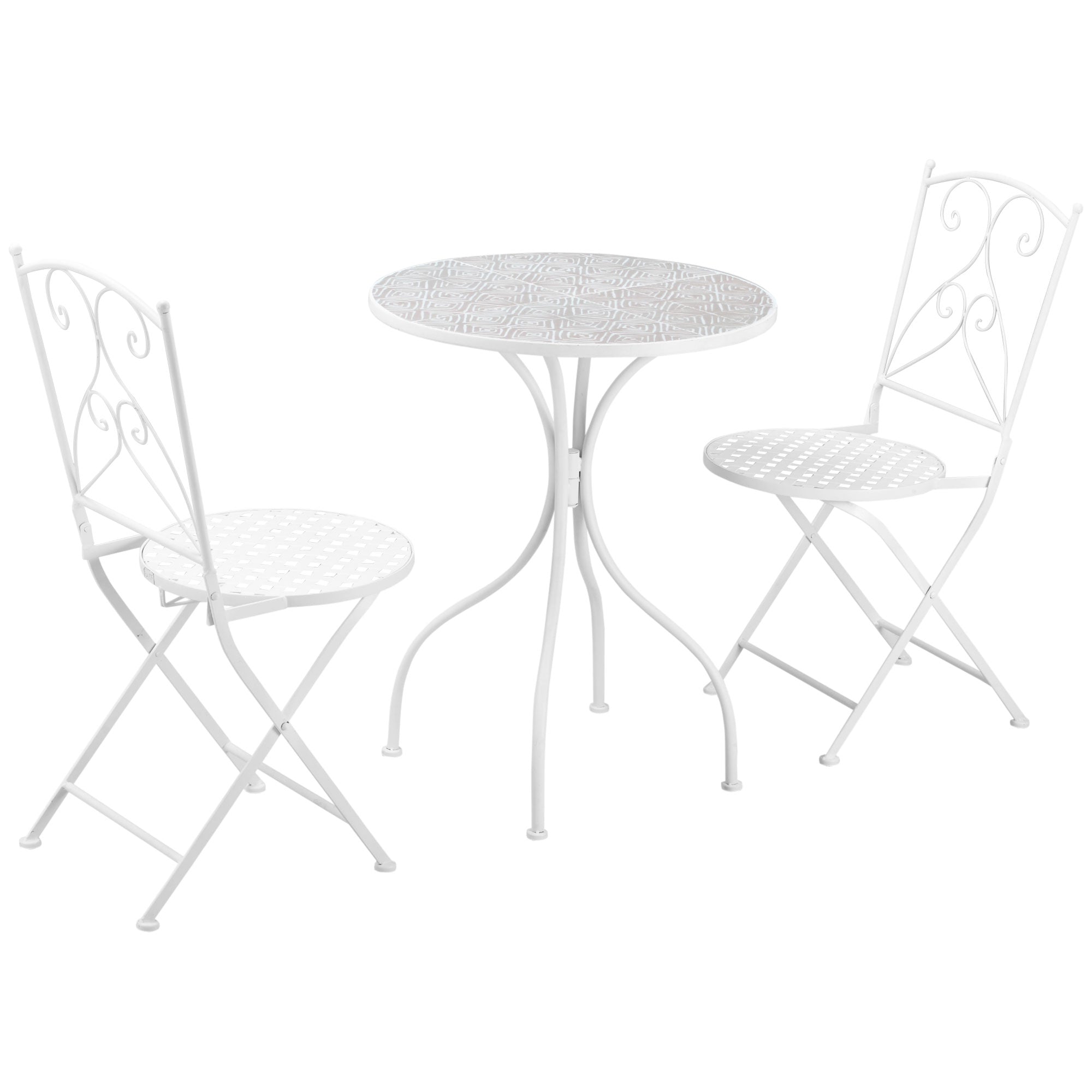 Outsunny Three-Piece Metal Bistro Set - White - North Peak Garden Furniture
