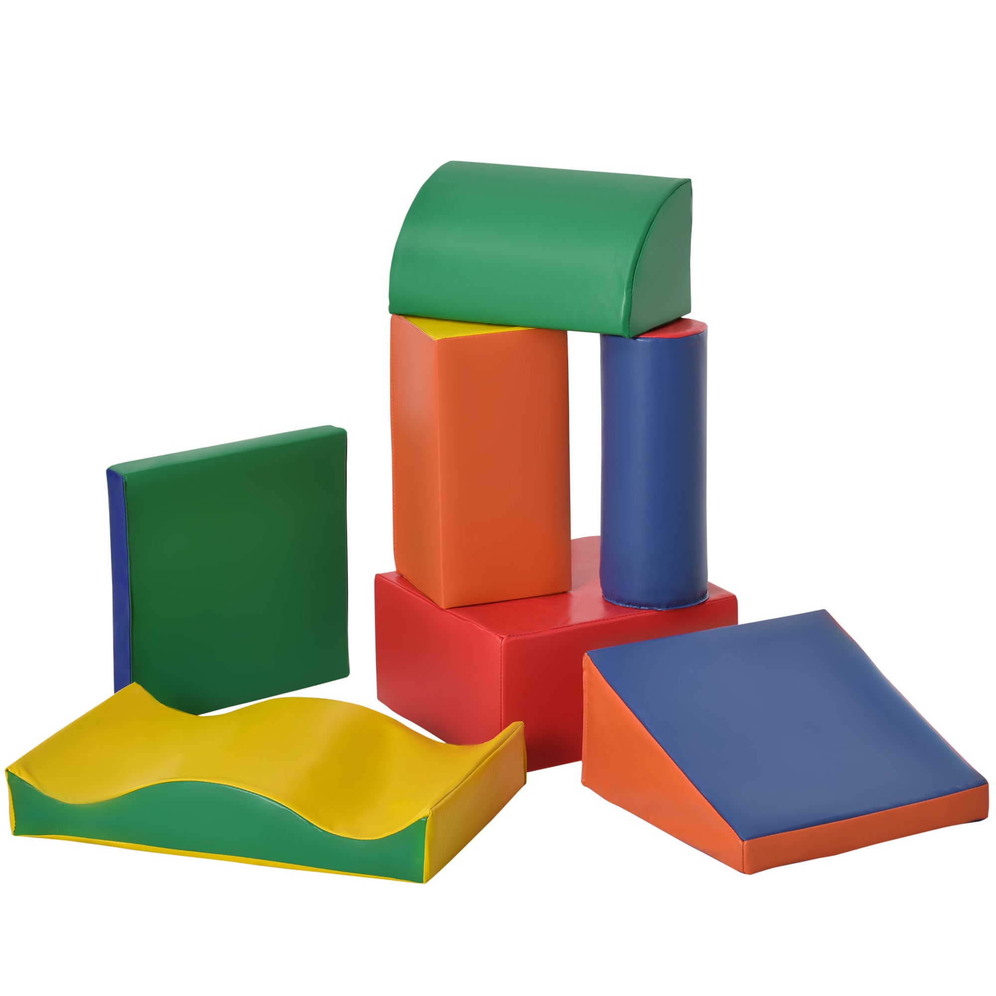 HOMCOM Soft Play Set, 7 Piece Soft Foam Blocks, Toddler Climb and Crawl Activity Play Set for 1-3 Years, Soft Play Equipment for Building and Stacking, Educational Play, Red - North Peak Garden Furniture