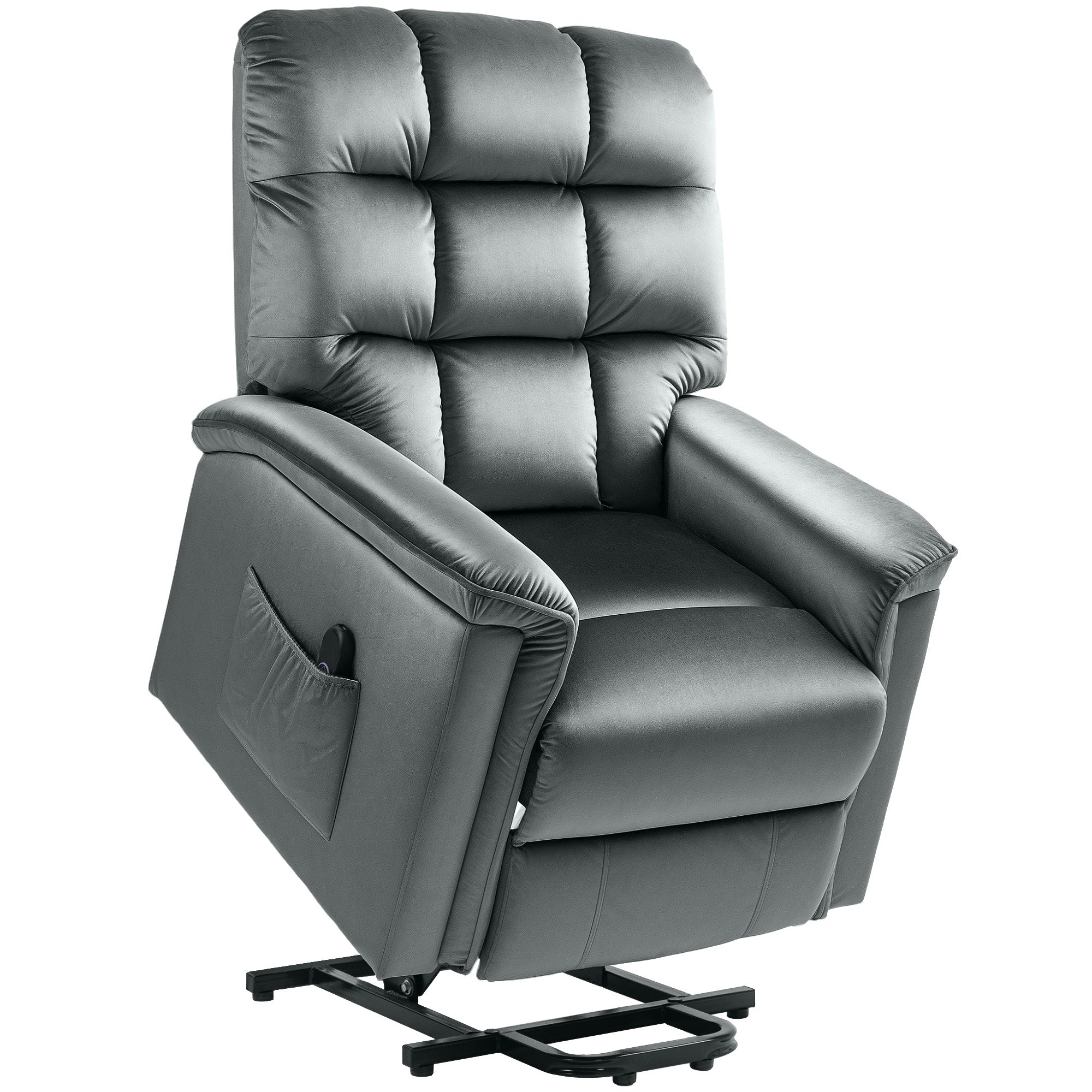 HOMCOM Velvet-Feel Electric Lift Recliner Chair - Dark Grey - North Peak Garden Furniture