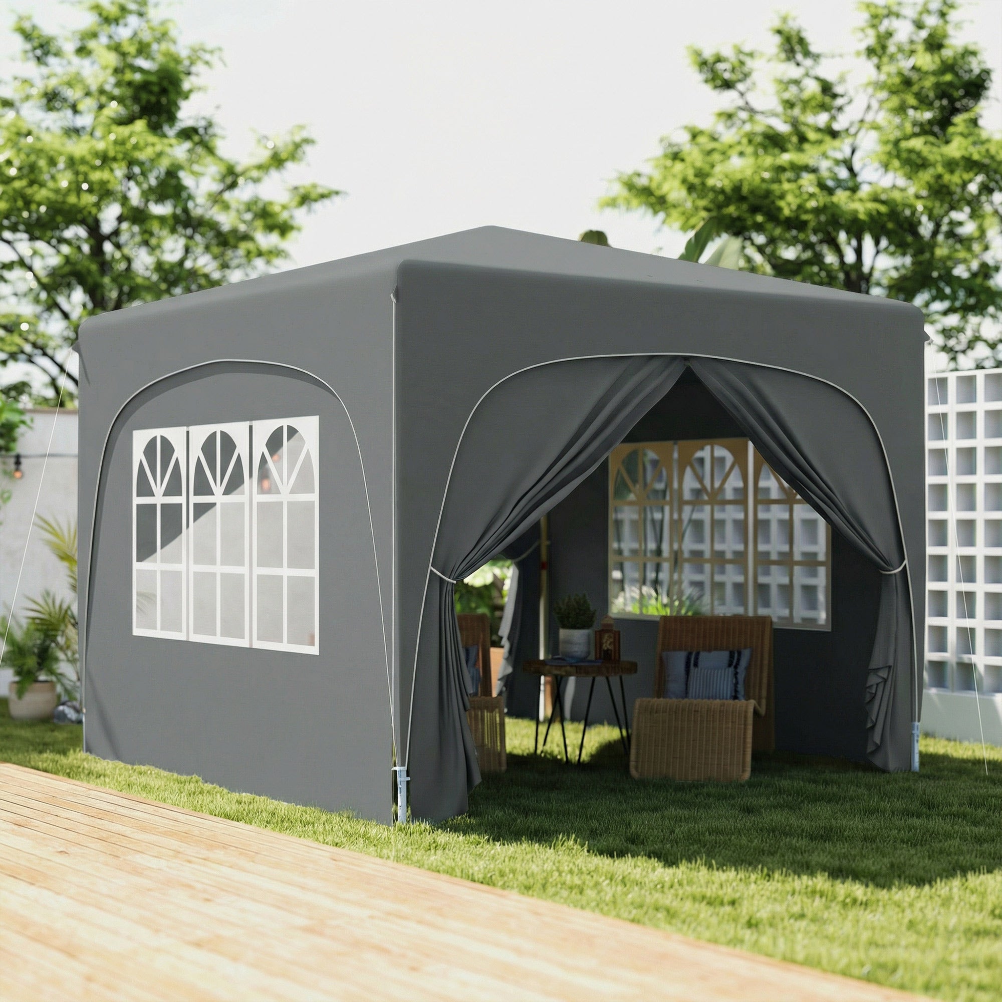 Outsunny 3 x 3m Pop-Up Gazebo Shelter, with Accessories - Dark Grey