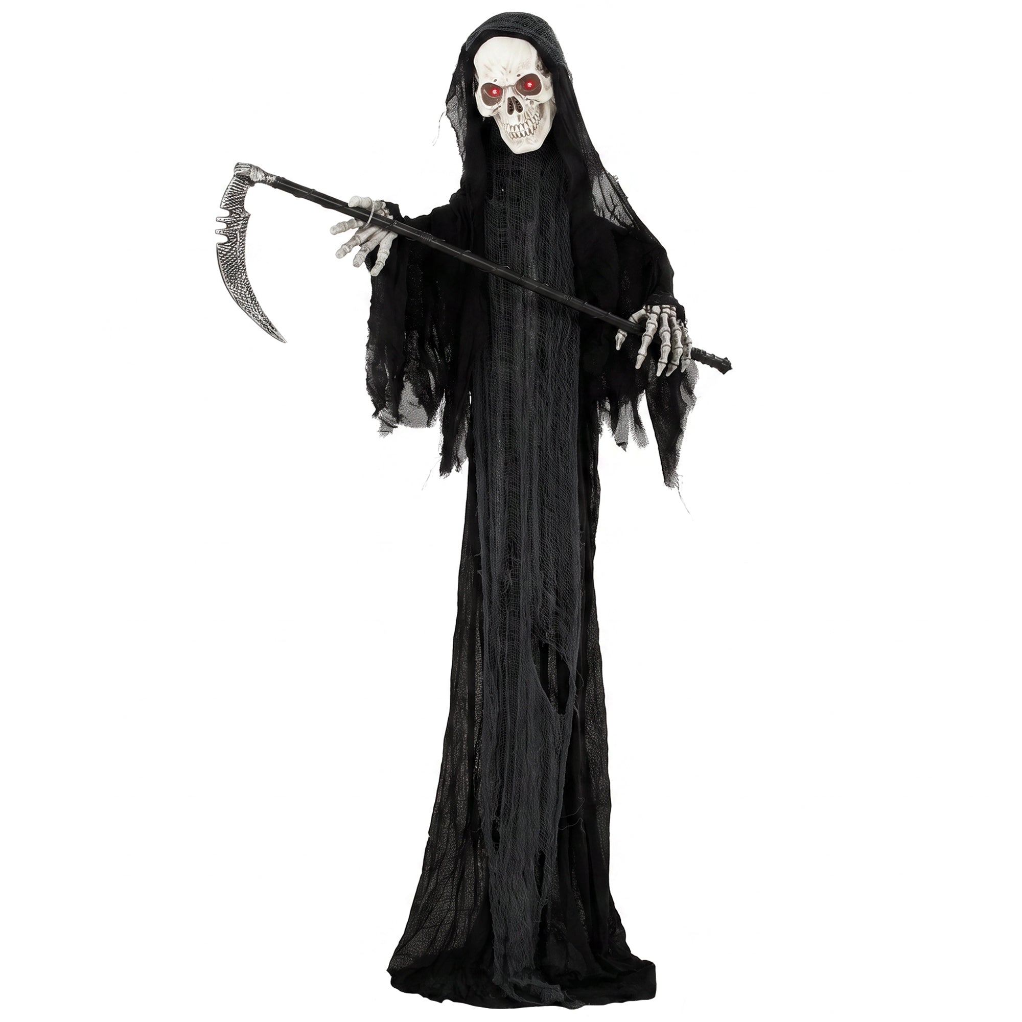 HOMCOM 183cm Life Size Animated Grim Reaper Halloween Decoration, Scary Halloween Animatronics Decor with Sound Touch Activated