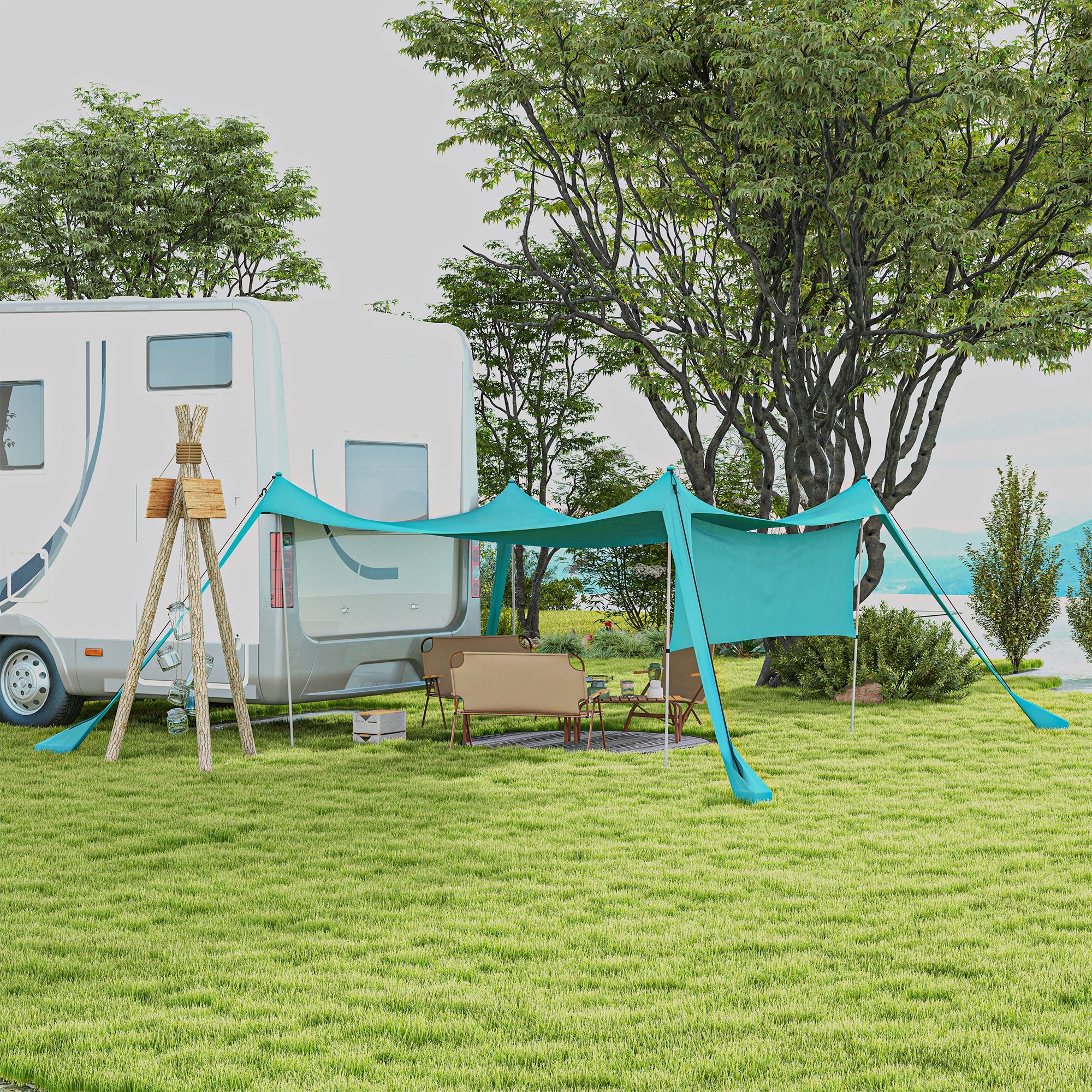 Outsunny Beach Tent Event Shelter with Detachable Sidewall and Carry Bag, for Camping, Trips, Fishing, Picnics, Sky Blue - North Peak Garden Furniture