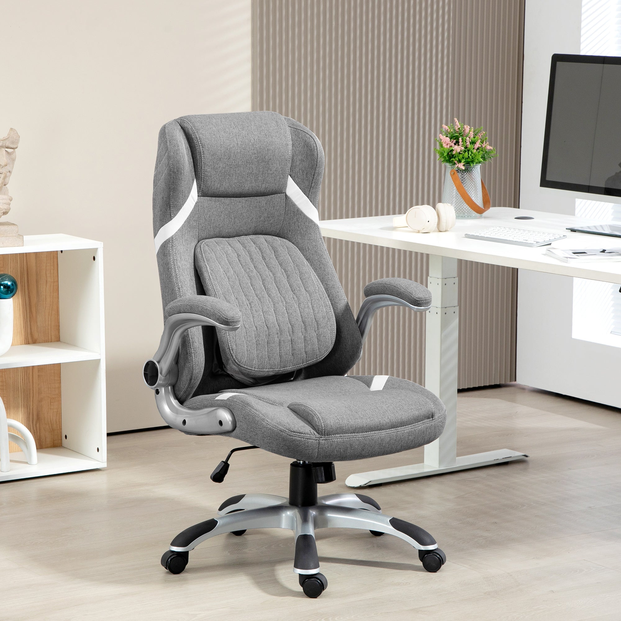 Vinsetto Linen-Look Office Chair, with Adjustable Height and Tension - Grey - North Peak Garden Furniture