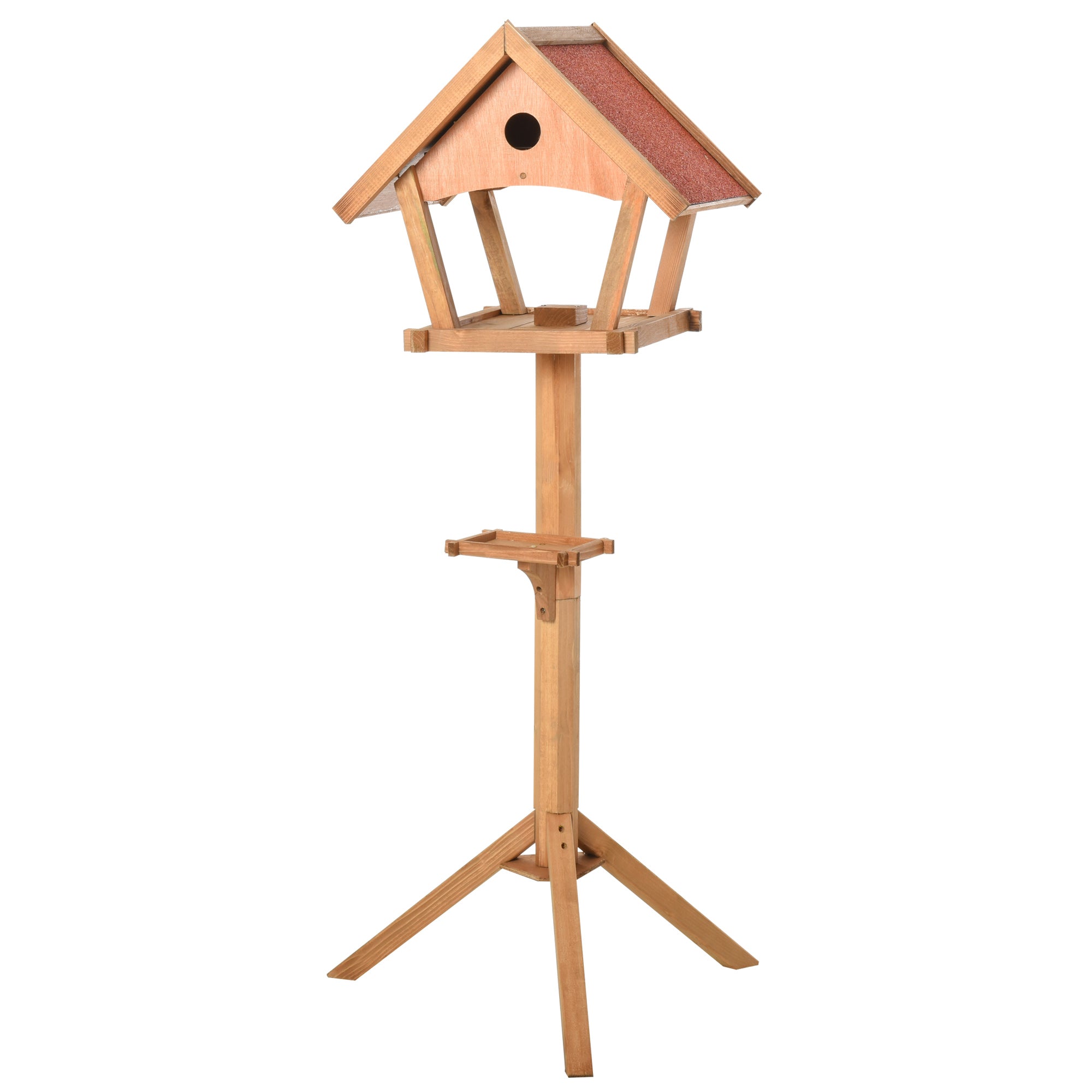 PawHut Wooden Bird Table Freestanding Feeding Station for Garden Outside ,139H cm, Natural - North Peak Garden Furniture