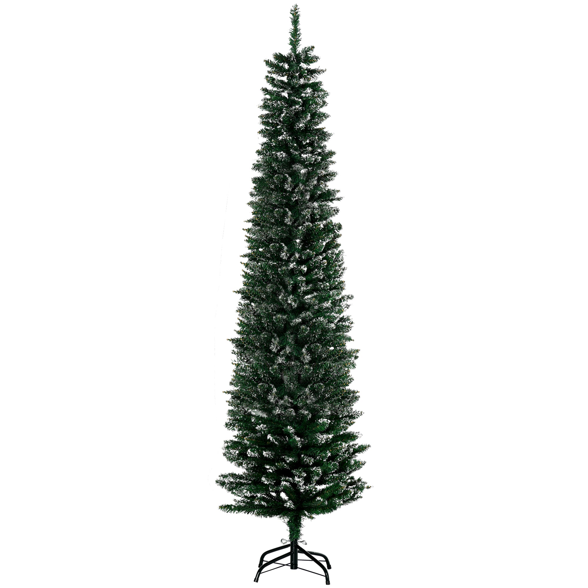 HOMCOM 6FT Artificial Snow Dipped Christmas Tree Xmas Pencil Tree Holiday Home Indoor Decoration with Foldable Black Stand, Green - North Peak Garden Furniture