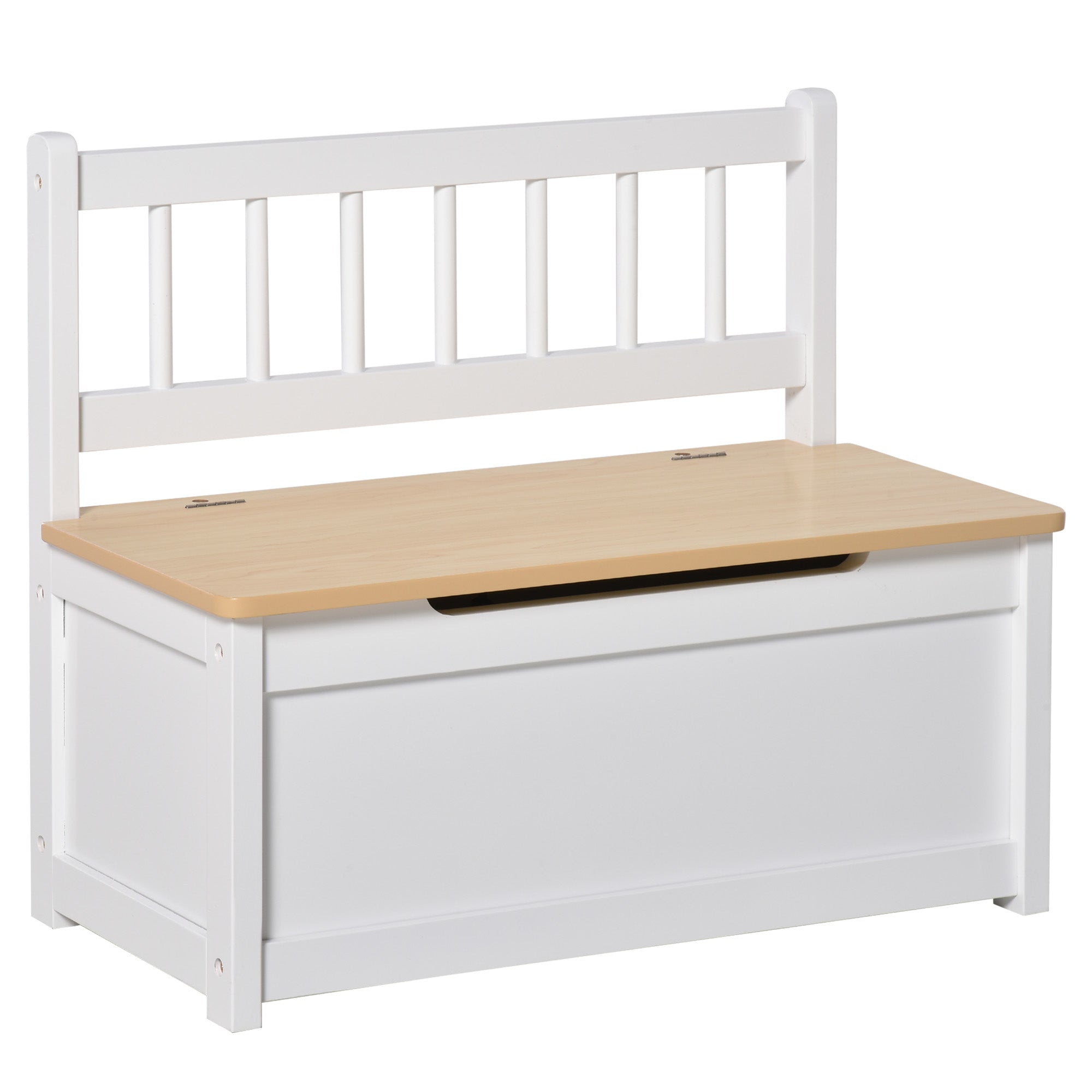 HOMCOM 2 In 1 Wooden Toy Box, Seat Storage Bench, Storage Chest Cabinet Organiser, with Safety Pneumatic Rod - North Peak Garden Furniture