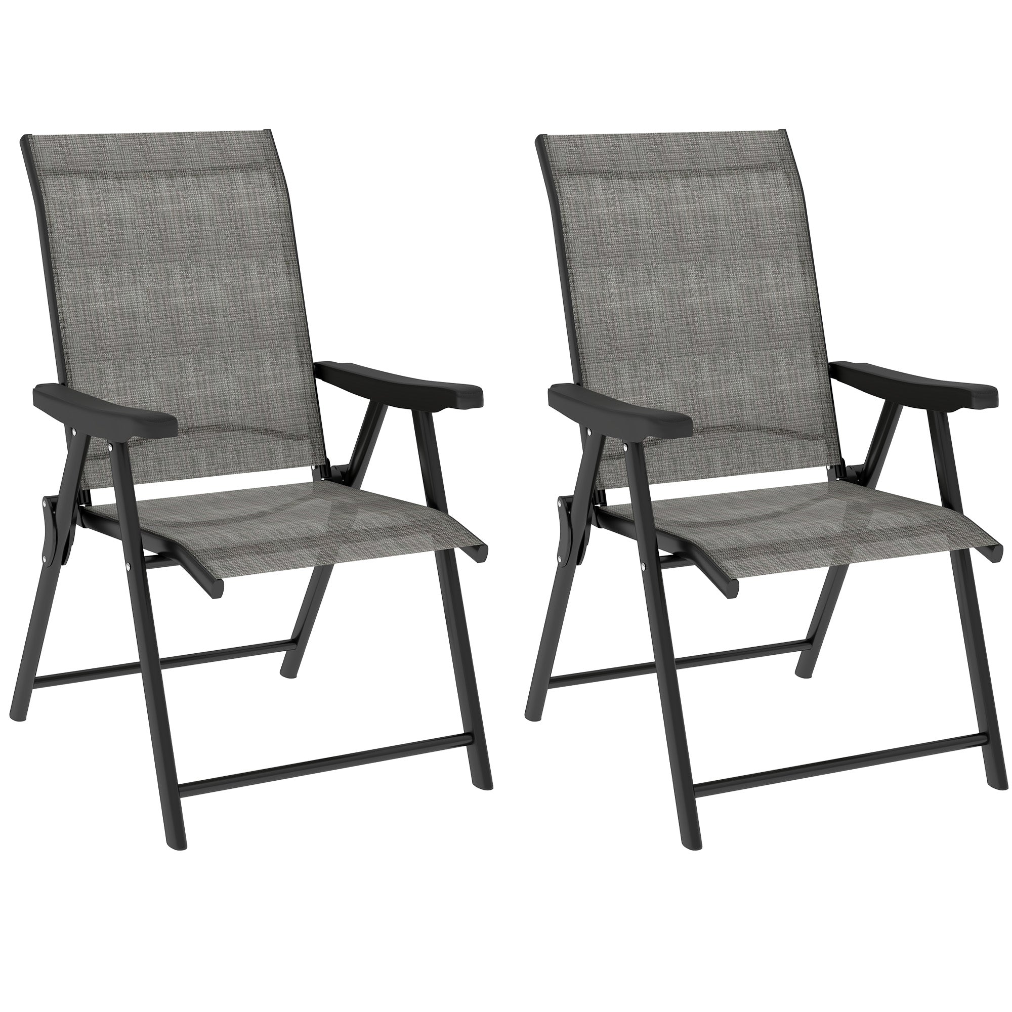 Outsunny Set of Two Folding Outdoor Chairs - Black/Grey - North Peak Garden Furniture