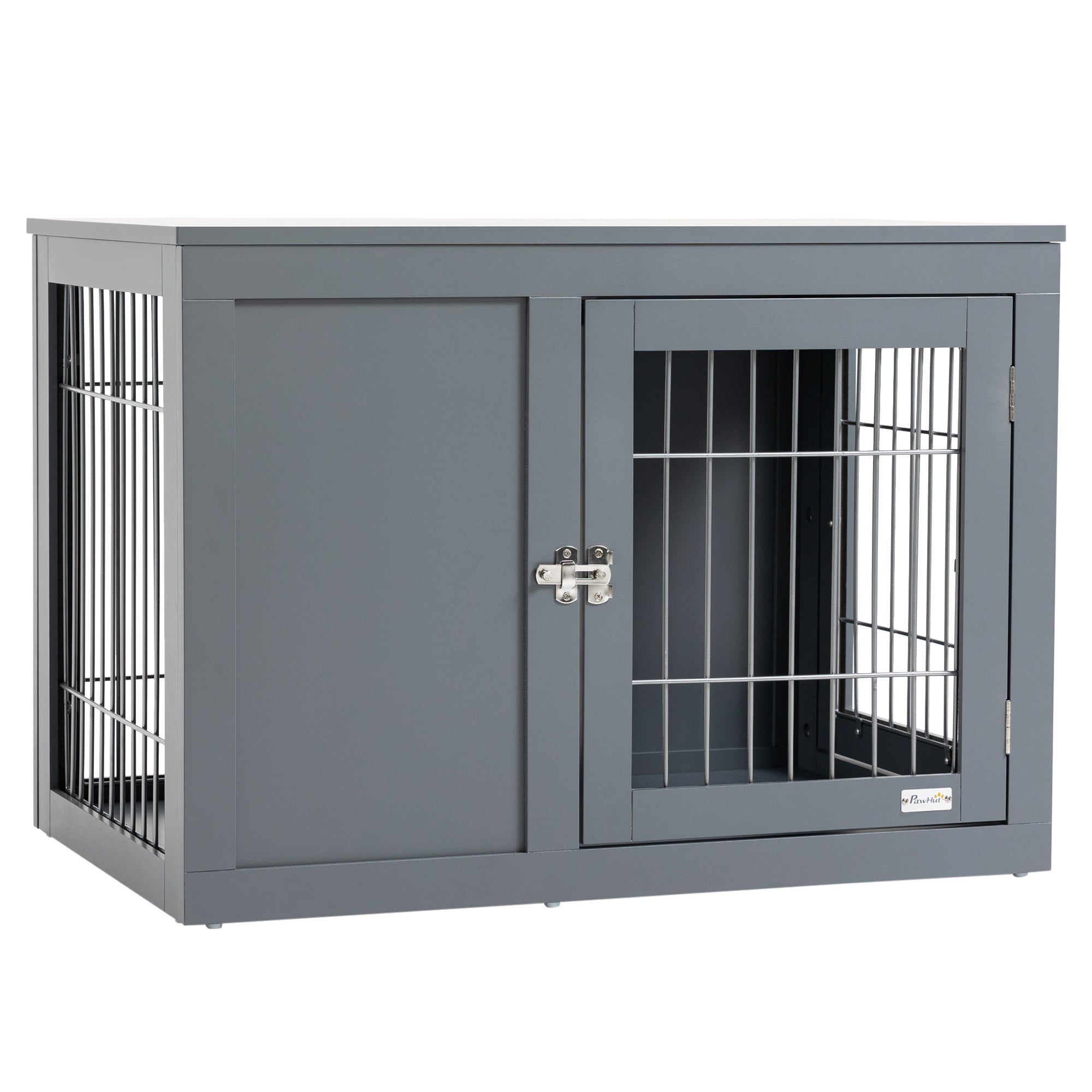 PawHut Furniture Style Dog Crate for Small and Medium Dogs, End Table Pet Cage with Two Lockable Doors - Grey - North Peak Garden Furniture
