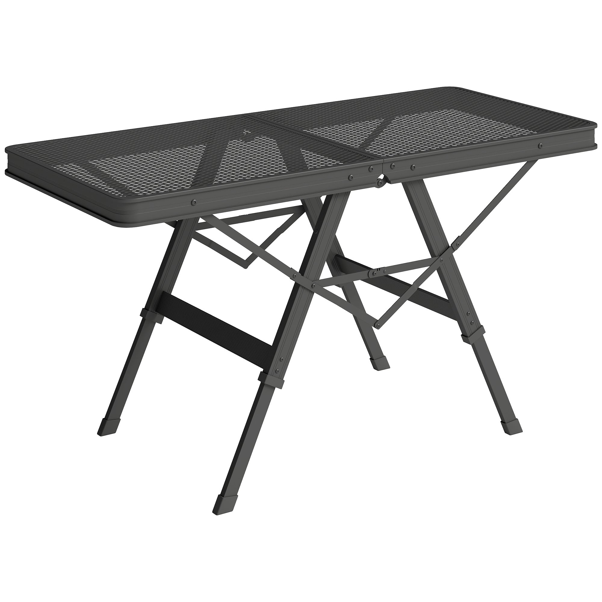 Outsunny 3 ft Folding Camping Table w/ Adjustable Heights, Portable Lightweight Outdoor Folding Picnic Table with Metal Mesh Desktop & Aluminium Legs for Picnic, Garden, Party, Black - North Peak Garden Furniture