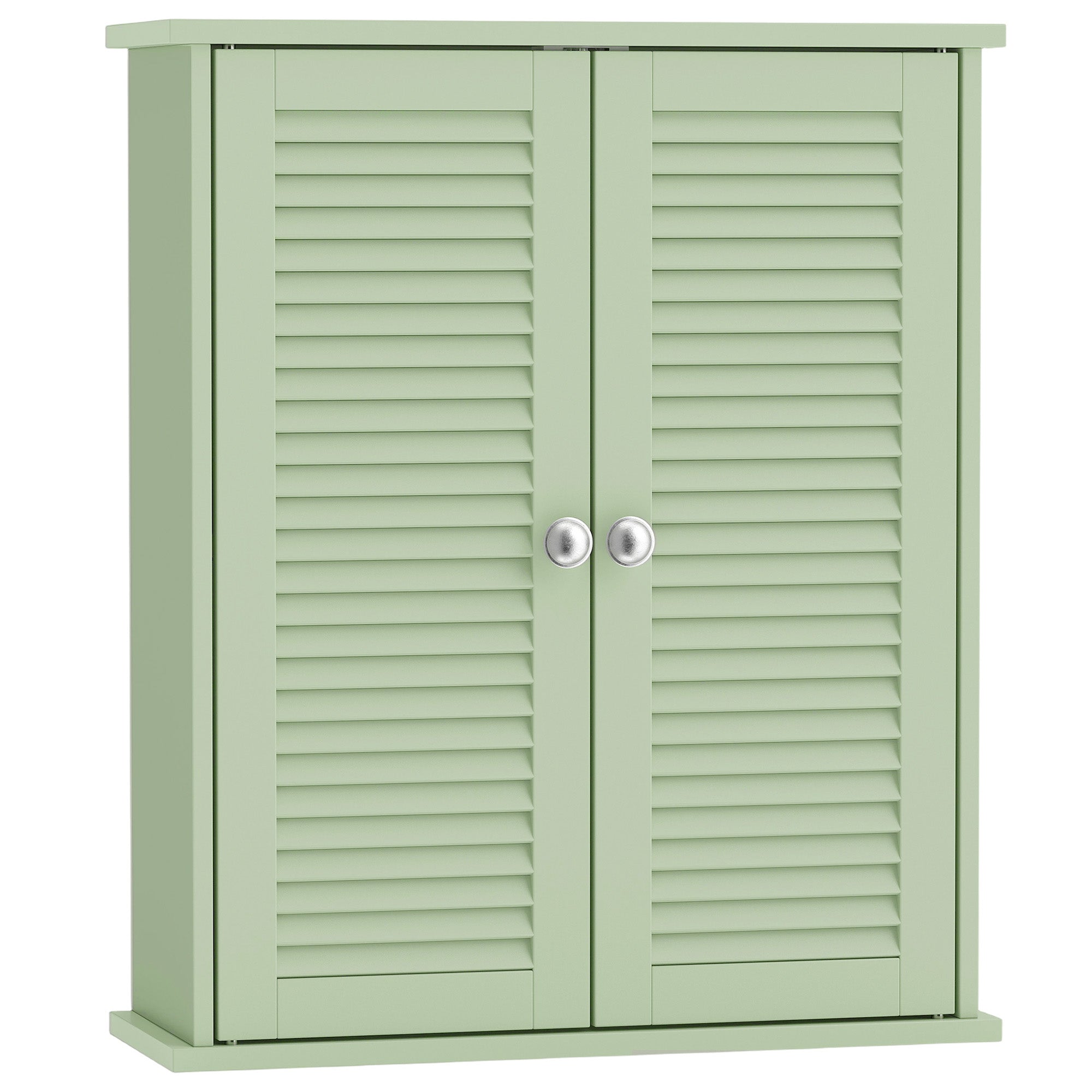 HOMCOM Bathroom Cabinet, Bathroom Wall Cabinet with Louvered Doors and Adjustable Shelf Storage for Kitchen, Light Green