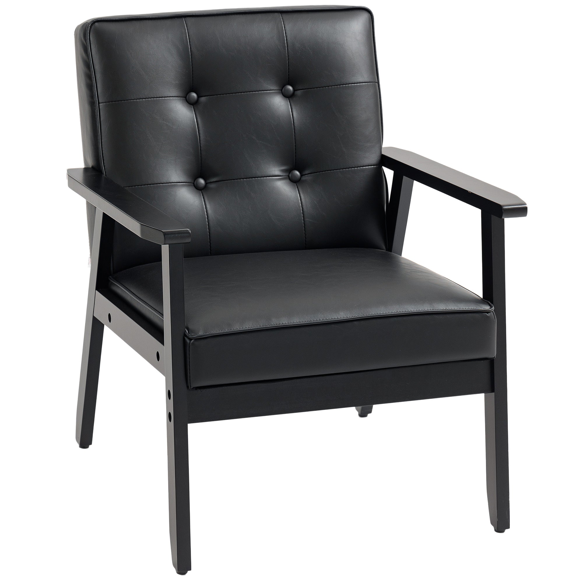 HOMCOM Retro-Style Accent Chair, with Faux Leather Seat - Black - North Peak Garden Furniture