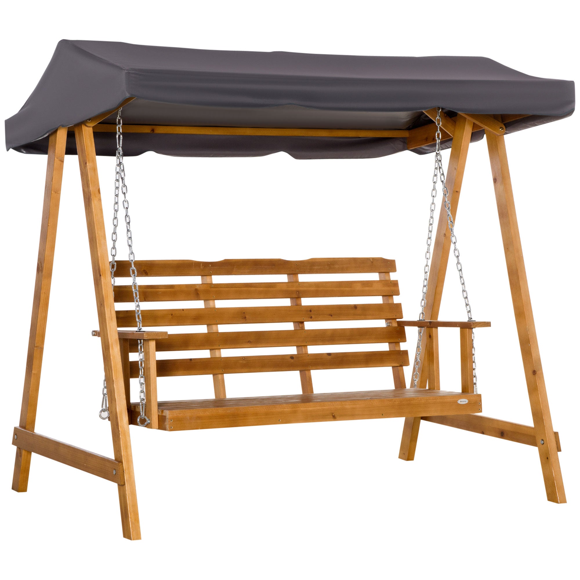 Outsunny 3 Seater Garden Swing Seat Swing Chair Outdoor Wooden Swing Bench Hammock with Adjustable Canopy - North Peak Garden Furniture