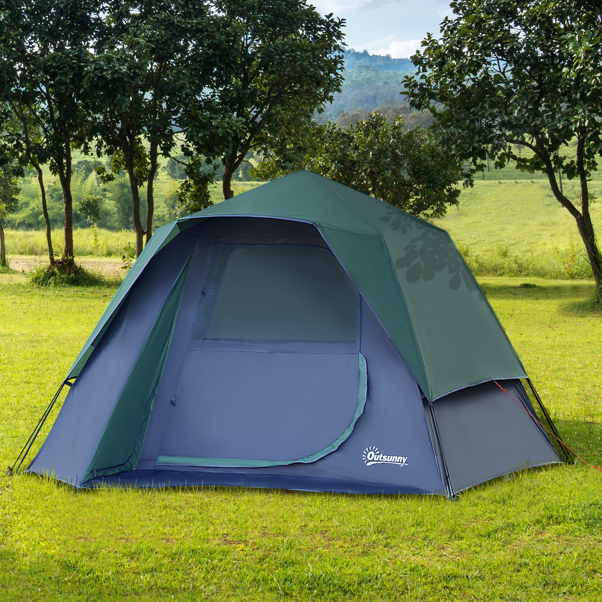 Outsunny Fibreglass Frame 3/4 Person Lightweight Camping Tent Green - North Peak Garden Furniture