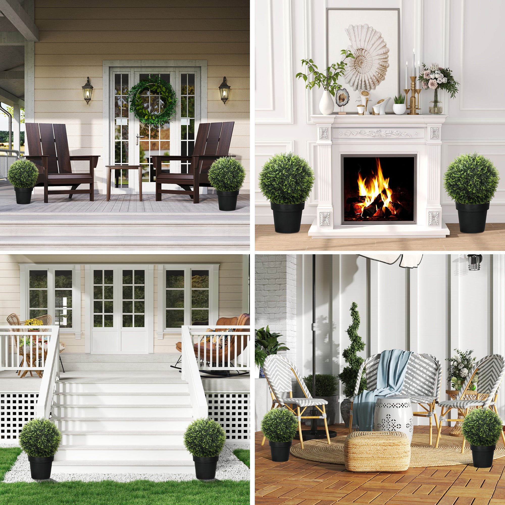 HOMCOM Set of 2 Artificial Plant Topiary Balls, UV-protected Fake Decorative Plants, Faux Plants for Home Indoor Outdoor Decor, 45cm, Green - North Peak Garden Furniture