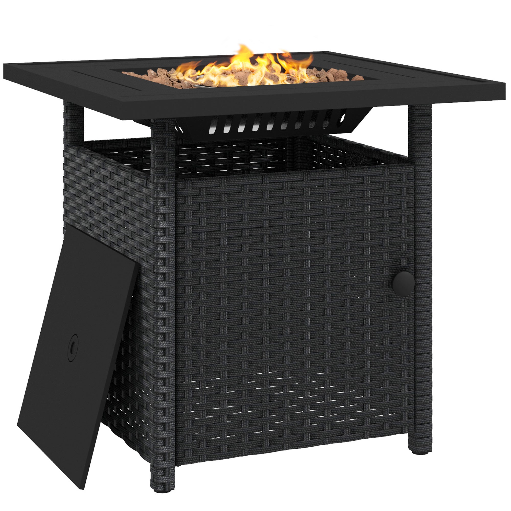 Outsunny 72.5 x 72.5cm 50,000 BTU Fire Pit Table, with Cover - Black - North Peak Garden Furniture
