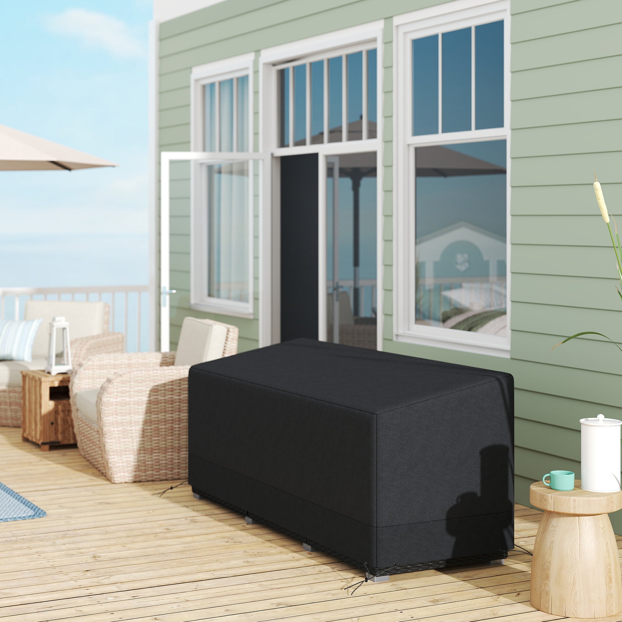 Outsunny Rectangular Patio Garden Furniture Cover Waterproof for 3 Seater Sofa Bistro Set, UV Resistant Protection 600D Oxford Fabric Rattan Lounge Clean Cover, 190 x 72 x 76cm, Black