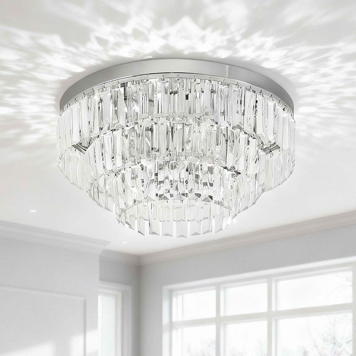 HOMCOM Round Crystal Ceiling Lamp 7 Lights Chandelier Mounted Fixture For Living Room Dining Room Hallway Modern