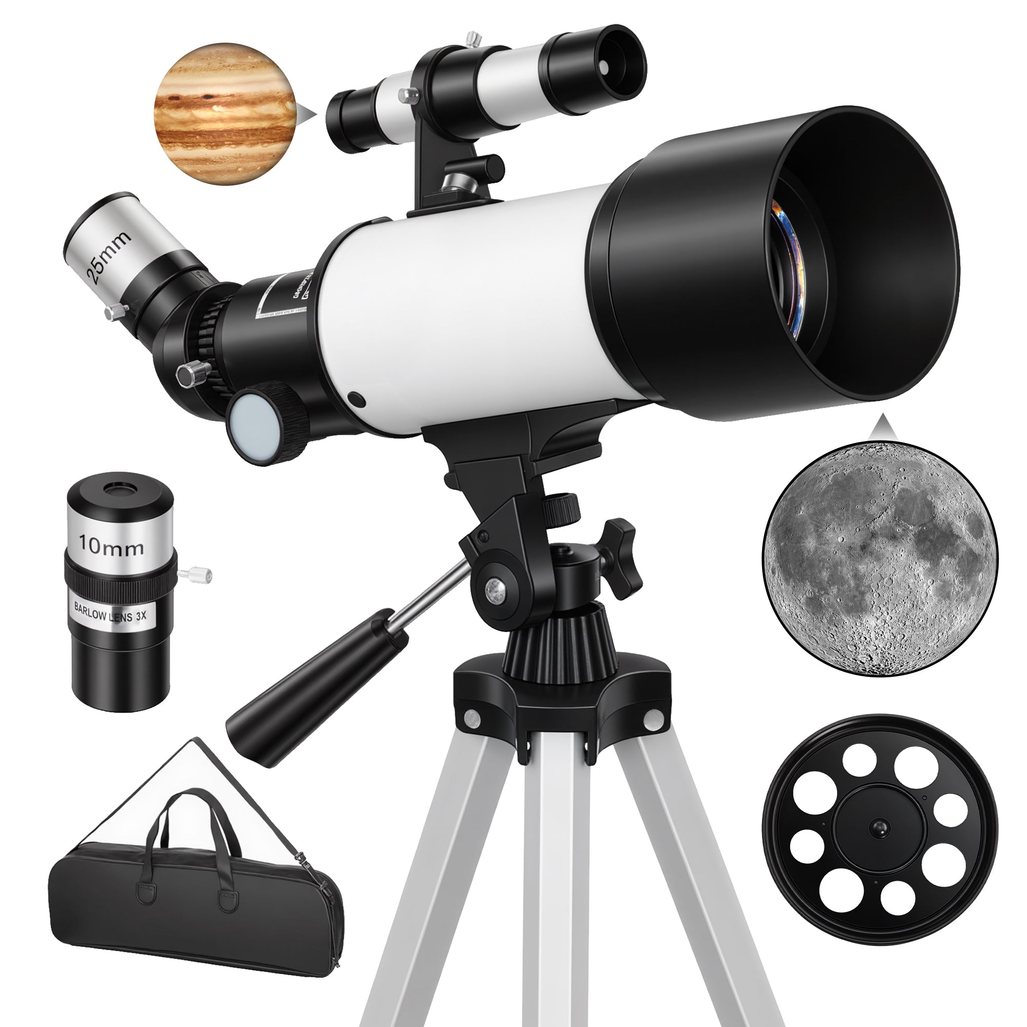 Outsunny Astronomy Telescope for Adults and Beginners with 70 mm Aperture, Carry Bag, White