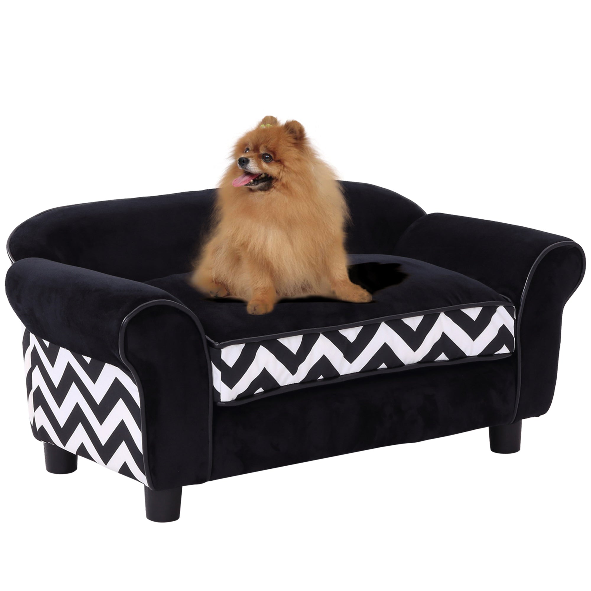 PawHut Dog Sofa Bed for XS-Sized Dogs, Cat Sofa with Soft Cushion, Pet Chair Lounge with Washable Cover, Removable Legs, Wooden Frame - Black - North Peak Garden Furniture