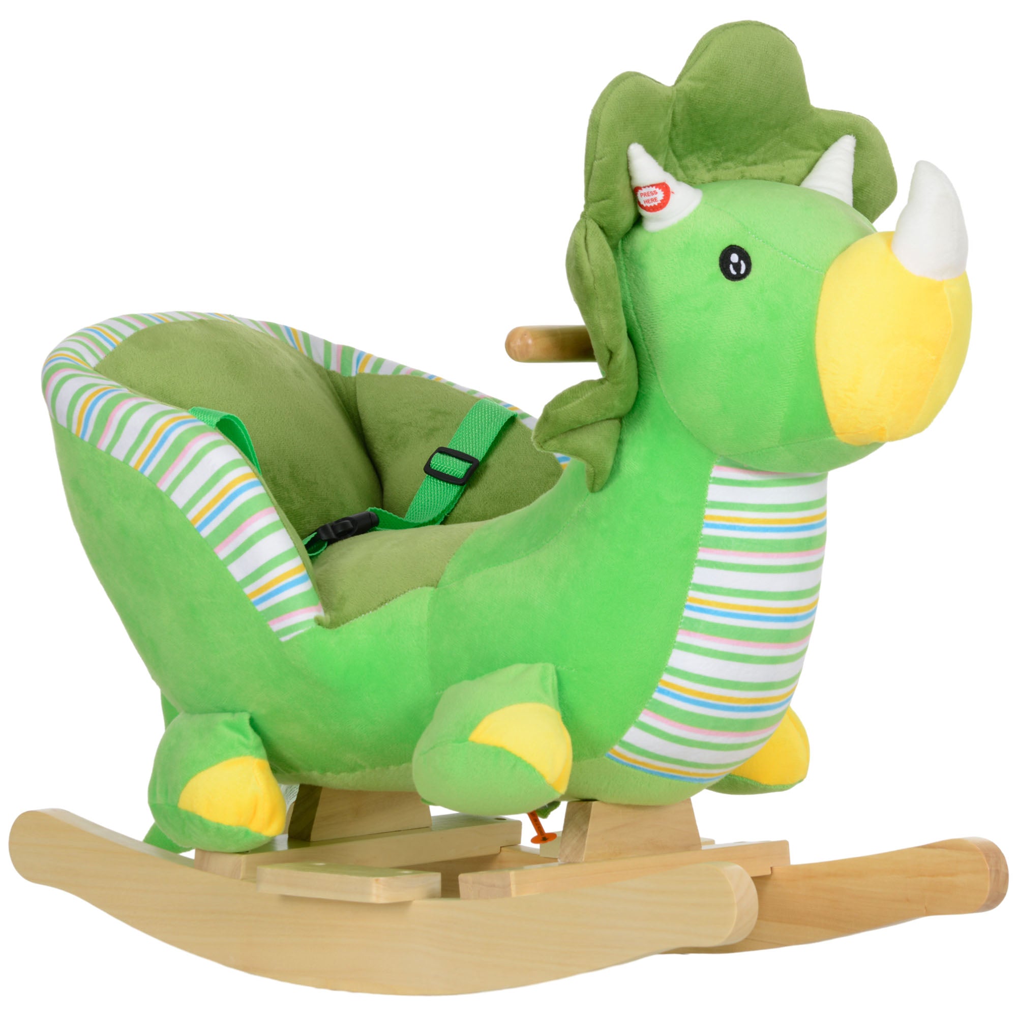 AIYAPLAY Baby Rocking Dinosaur with Animal Sounds, Safety Belt, Wooden Base, for Toddlers 18-36 Months, Green - North Peak Garden Furniture