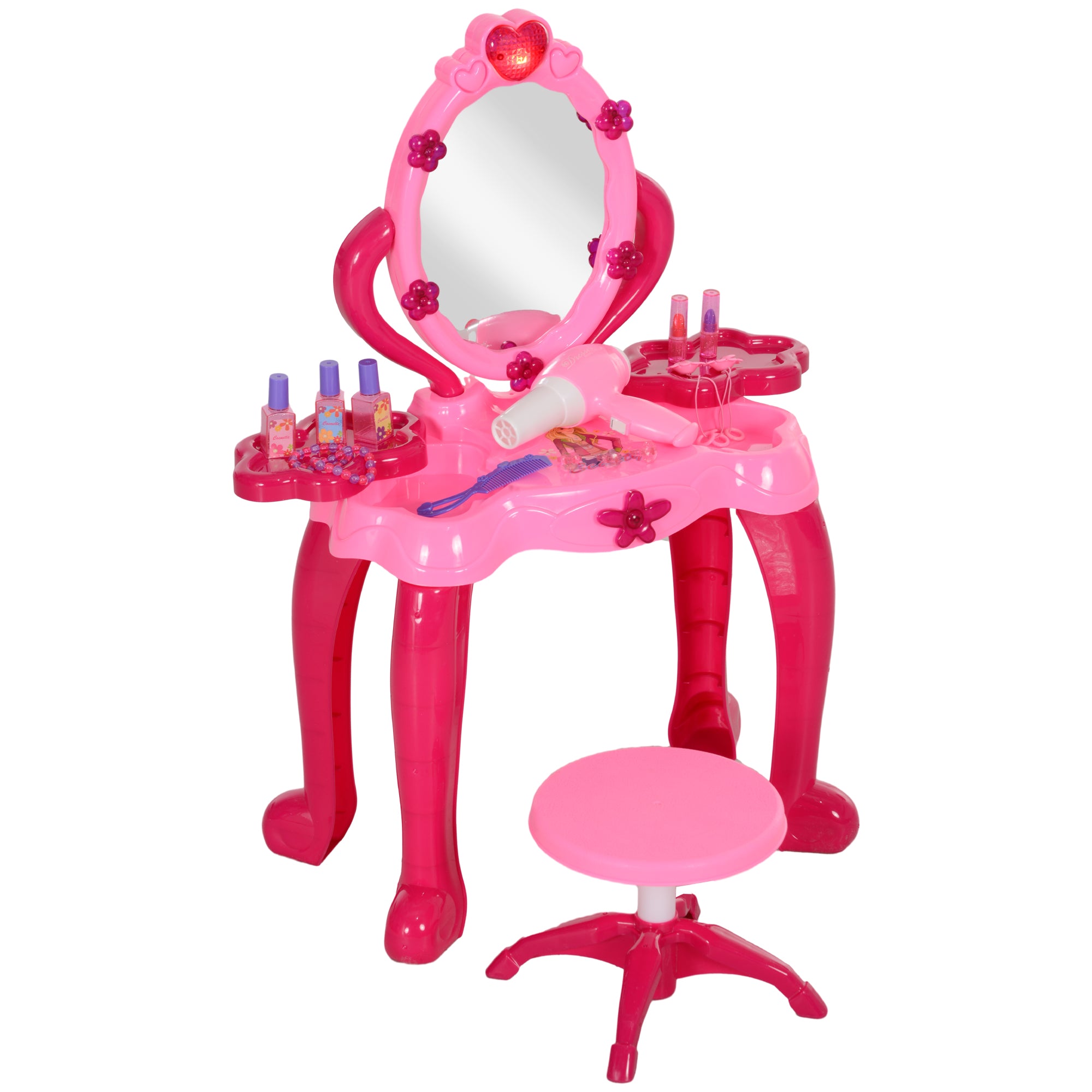 AIYAPLAY Kids Dressing Table with mirror, Stool, Light, Music, 15 Accessories, for Ages 3-6 Years, Pink - North Peak Garden Furniture