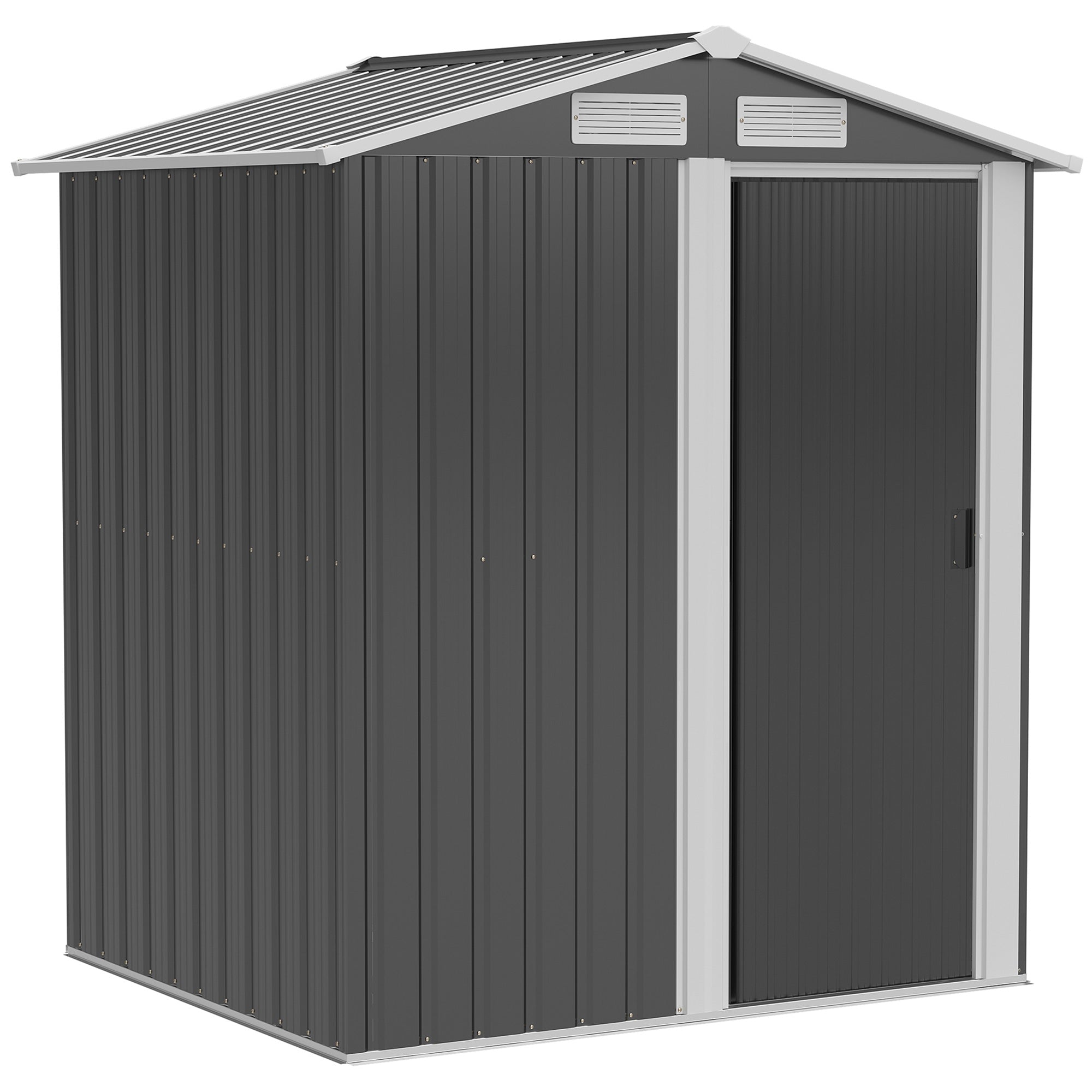 Outsunny Garden Metal Tool Storage Shed with Sliding Door, Sloped Roof and Foundation Kit, 152 x 132 x 188cm, Grey - North Peak Garden Furniture
