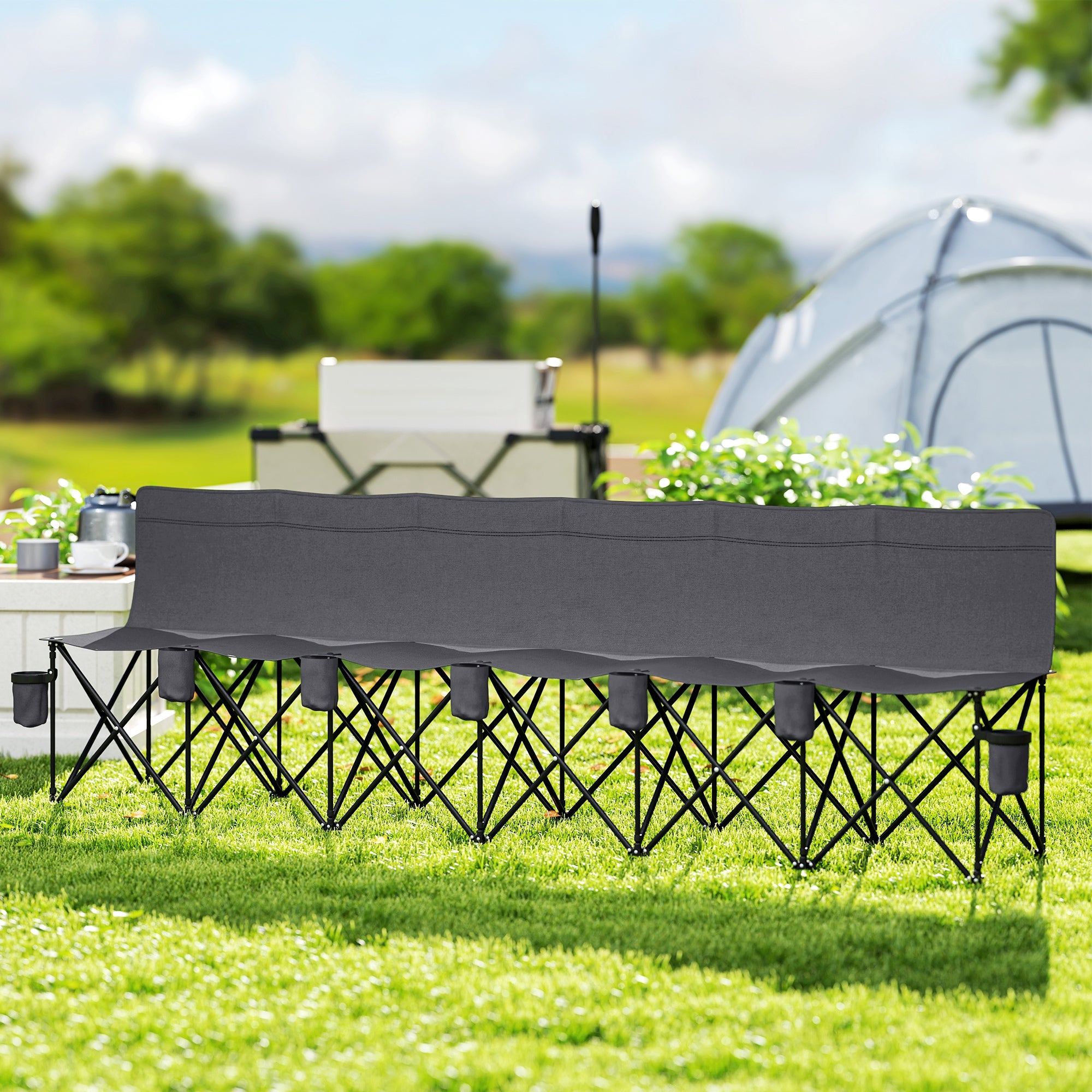 Outsunny 6 Seater Folding Camping Chair with Cup Holder & Carry Bag - Charcoal Grey - North Peak Garden Furniture