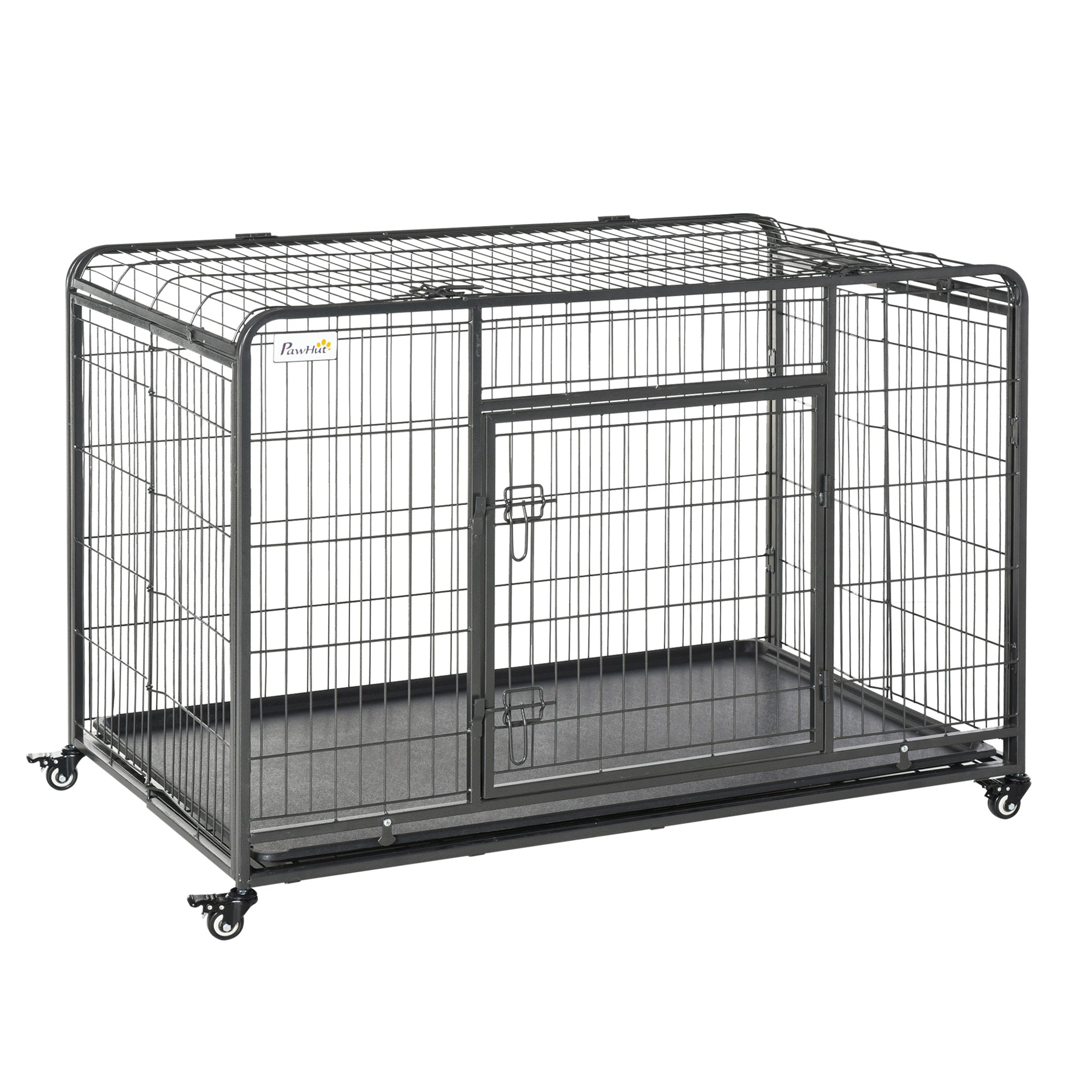 PawHut Metal Dog Cage Kennel Locking Door & Wheels Removable Tray Openable Top For Extra Large Pets 125 x 76 x 81 cm - North Peak Garden Furniture