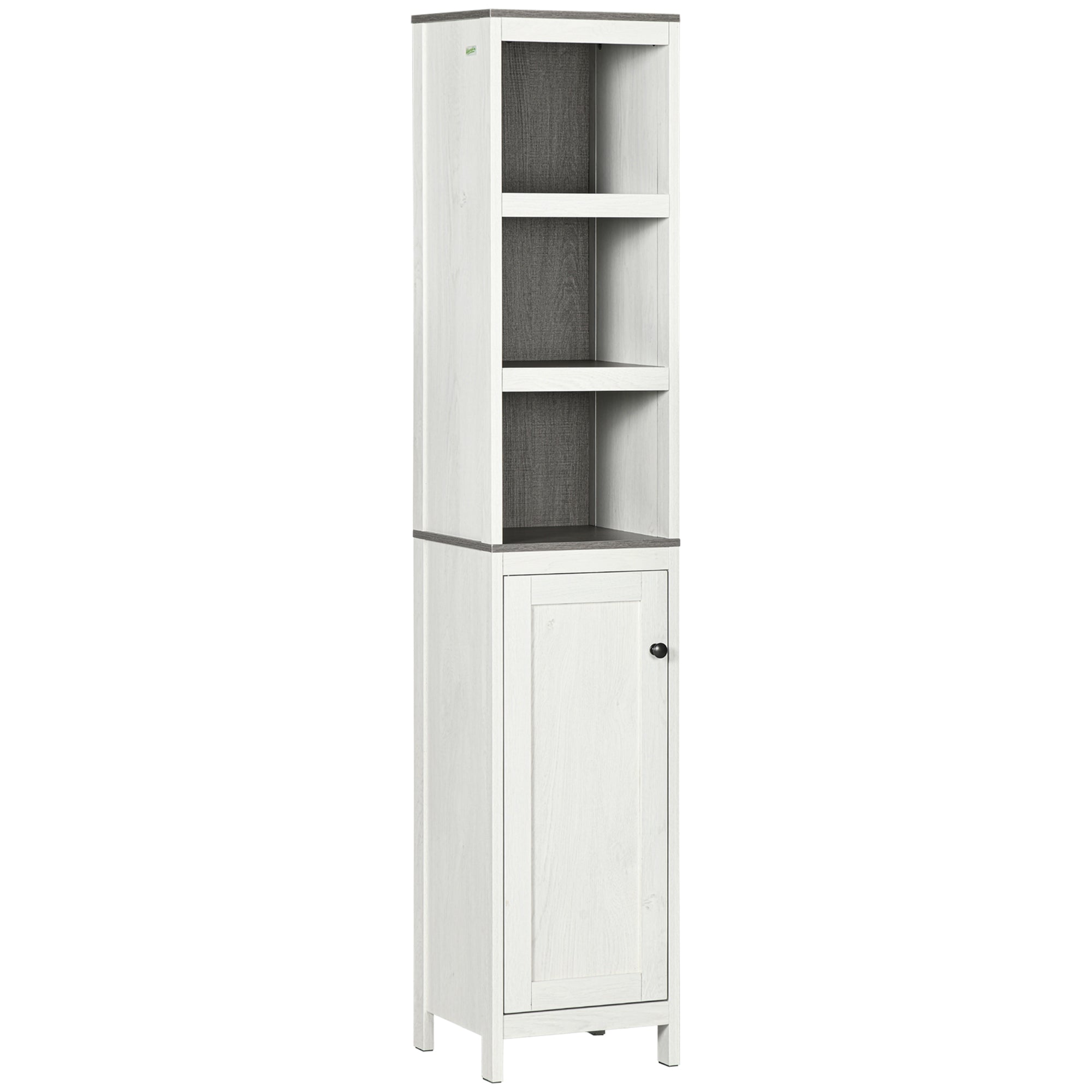 kleankin Tall Bathroom Storage Cabinet, Freestanding Tower Cabinet with 3 Open Shelves and Adjustable Shelf, Antique White - North Peak Garden Furniture