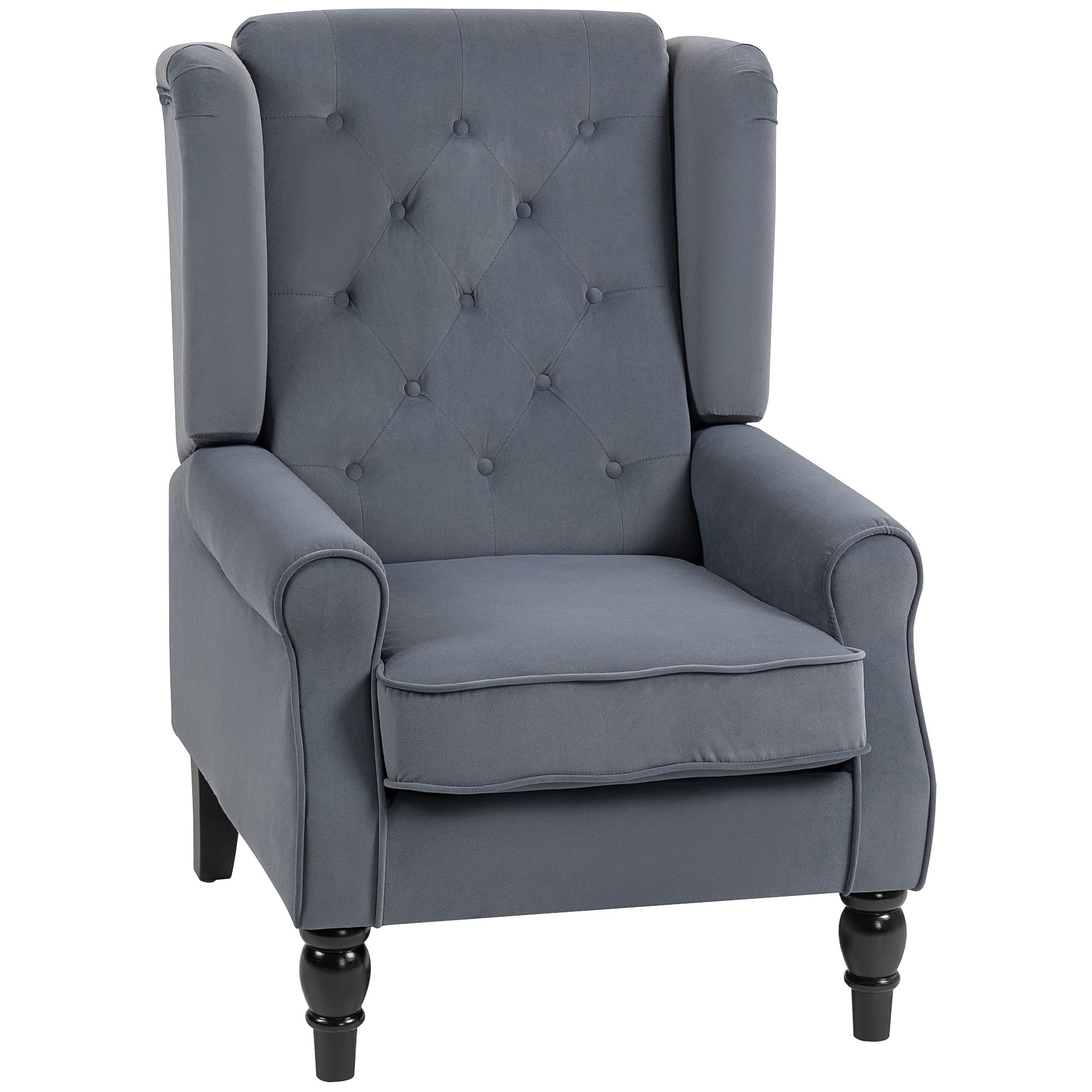 HOMCOM Wingback Accent Chair, Retro Upholstered Button Tufted Occasional Chair for Living Room and Bedroom, Grey - North Peak Garden Furniture