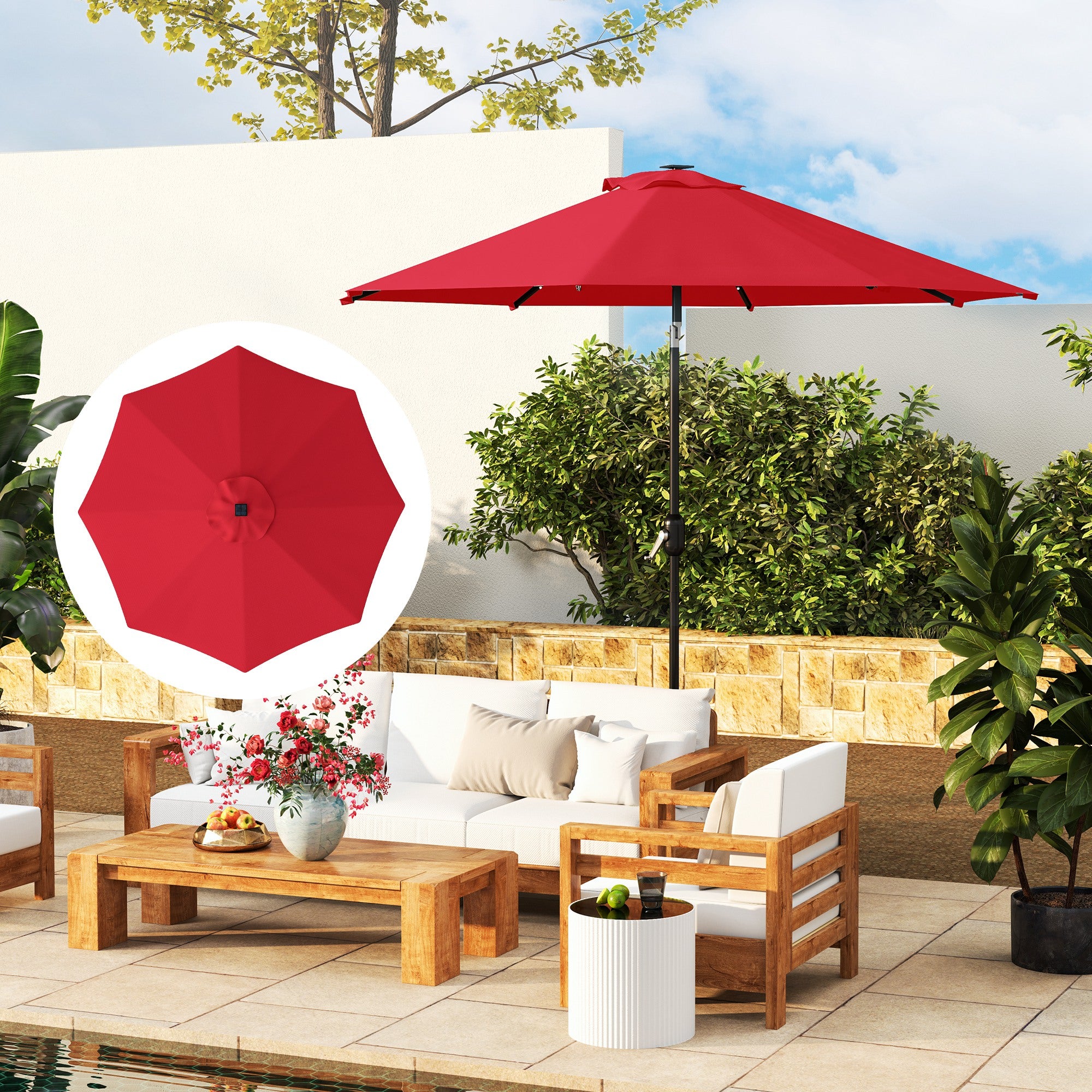 Outsunny 3 m Replacement Parasol Canopy with Top Vent, UPF 50+ Garden Parasol Replacement Canopy, 8 Rib Parasol Cover Replacement Fits Various Frames, Red - North Peak Garden Furniture