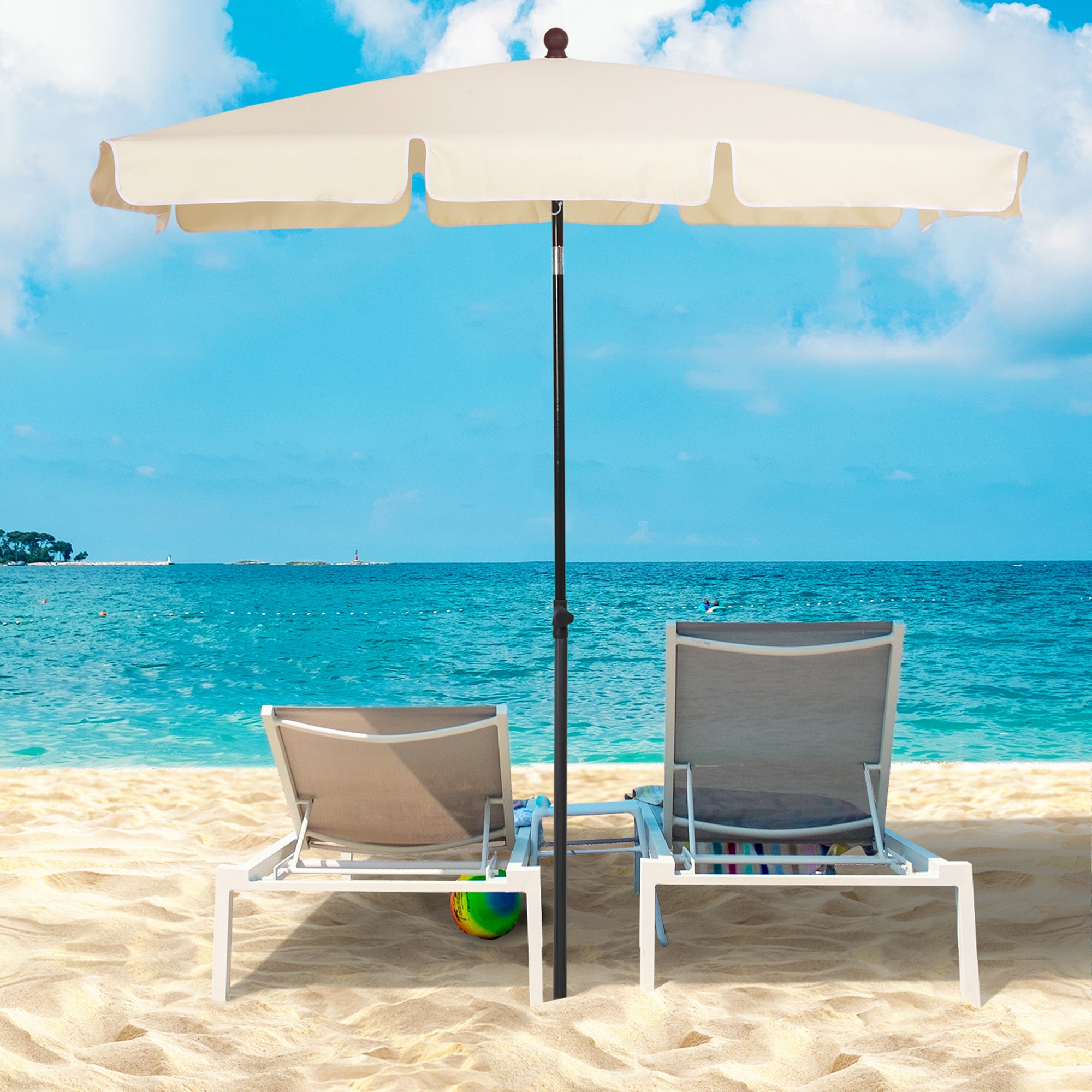 Outsunny Garden Parasol Umbrella, Outdoor Market Table Umbrella with Ruffles & Aluminium Pole, Rectangular Tilting Parasol Sun Shade Canopy, 2 x 1.3m, Beige - North Peak Garden Furniture