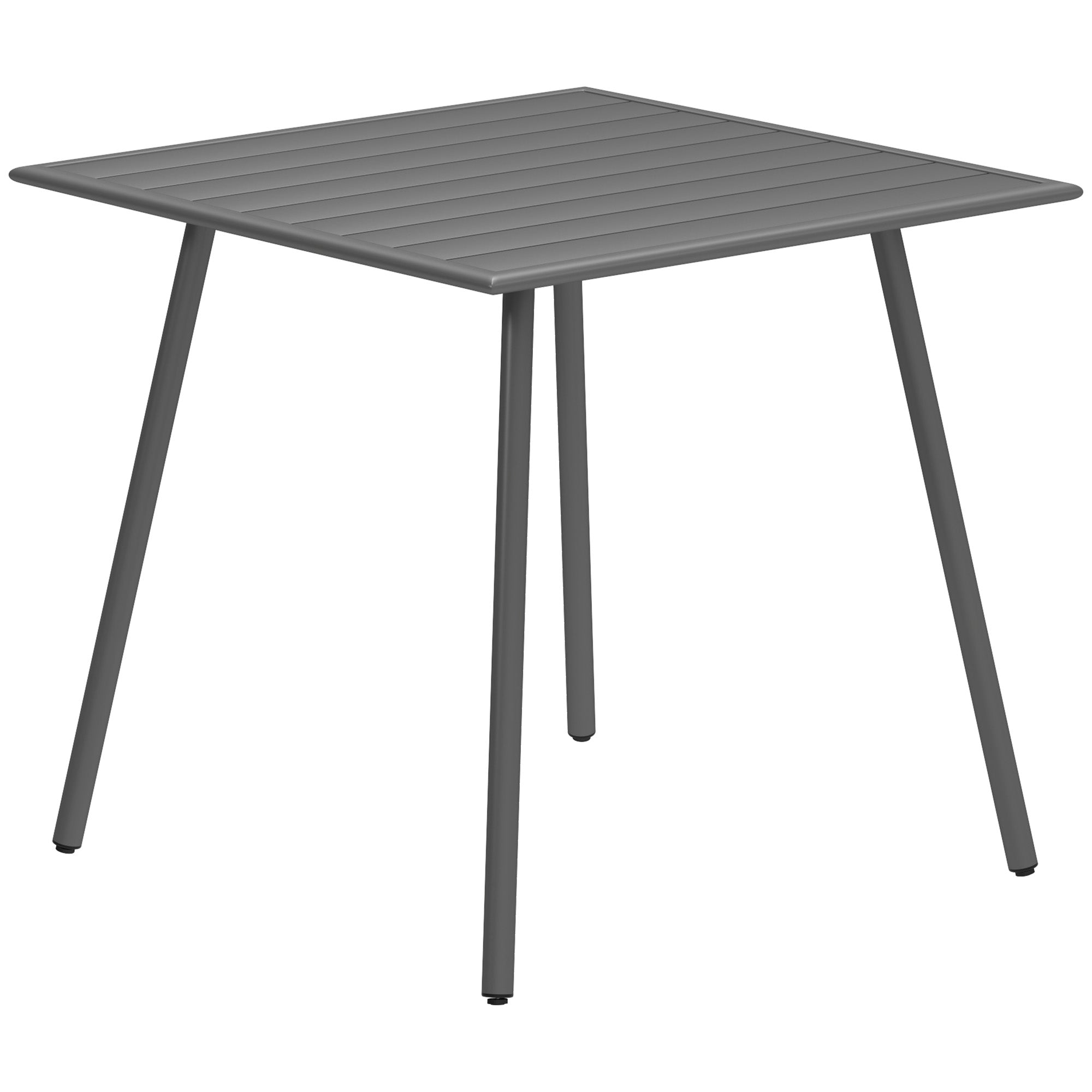 Outsunny Square Garden Table with Slat Top, Steel Frame, Outdoor Table for 4 Person, 80 x 80 x 74 cm, Grey - North Peak Garden Furniture