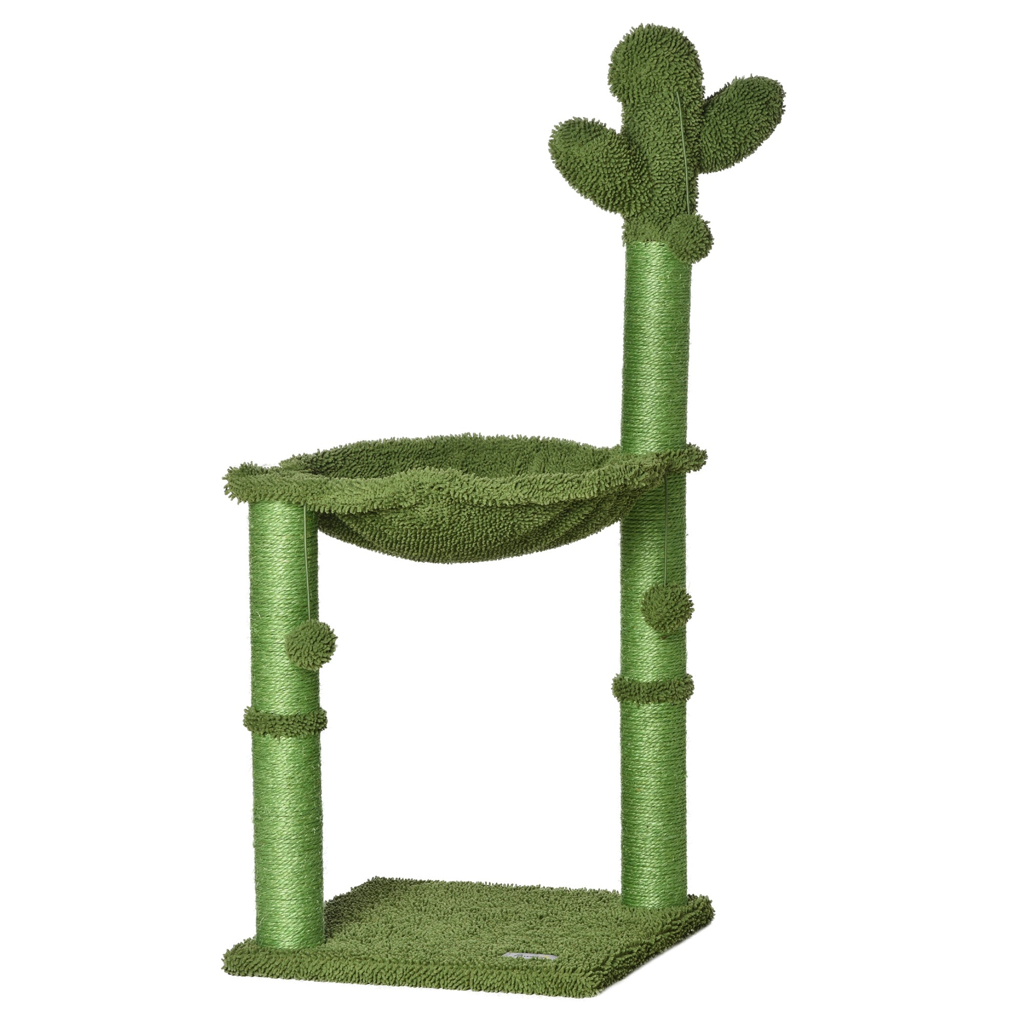 PawHut Cactus Cat Tree Tower for Indoor Cats Sisal Scratching Post with Hammock Bed Dangling Ball 40 x 40 x 96 cm - North Peak Garden Furniture