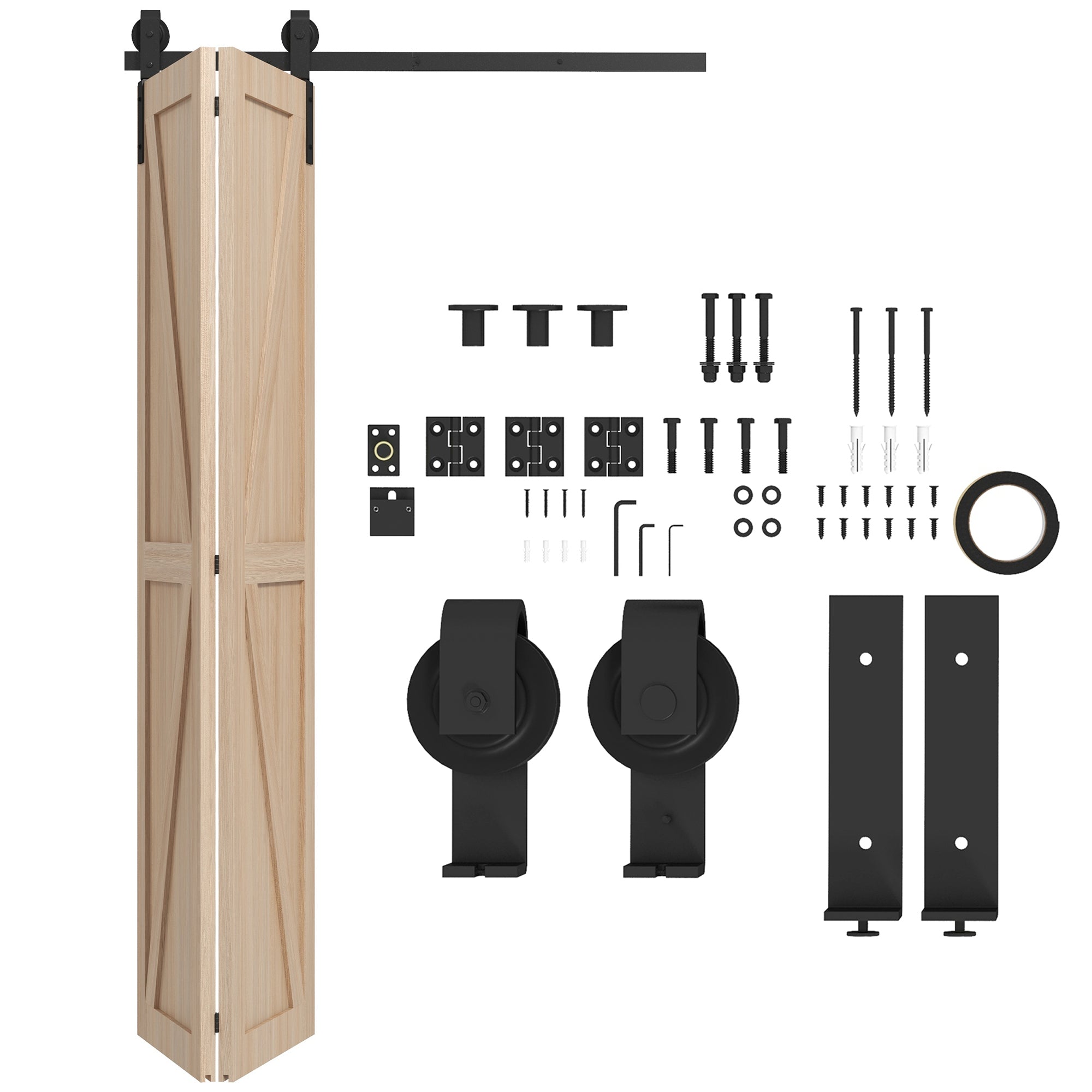 HOMCOM 4FT/122CM Bi-Folding Sliding Barn Door Hardware Track Kit, Heavy Duty Sliding Door Kit for 2 Doors with J Shape Hanger - North Peak Garden Furniture