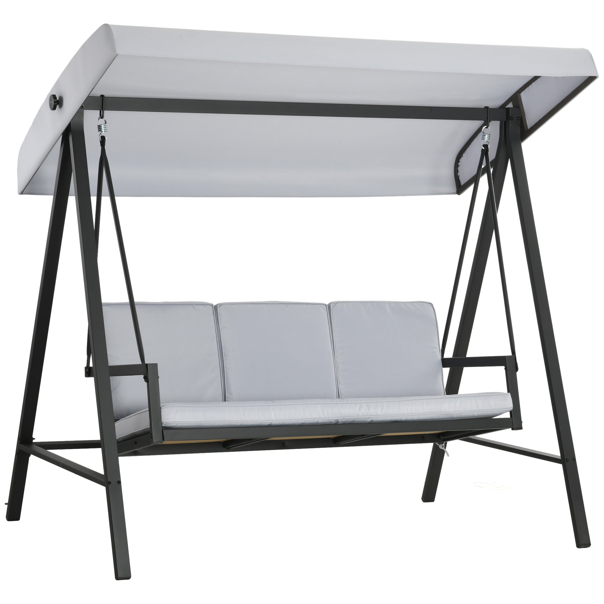 Outsunny Three-Seat Garden Swing Chair, with Adjustable Canopy - Grey - North Peak Garden Furniture