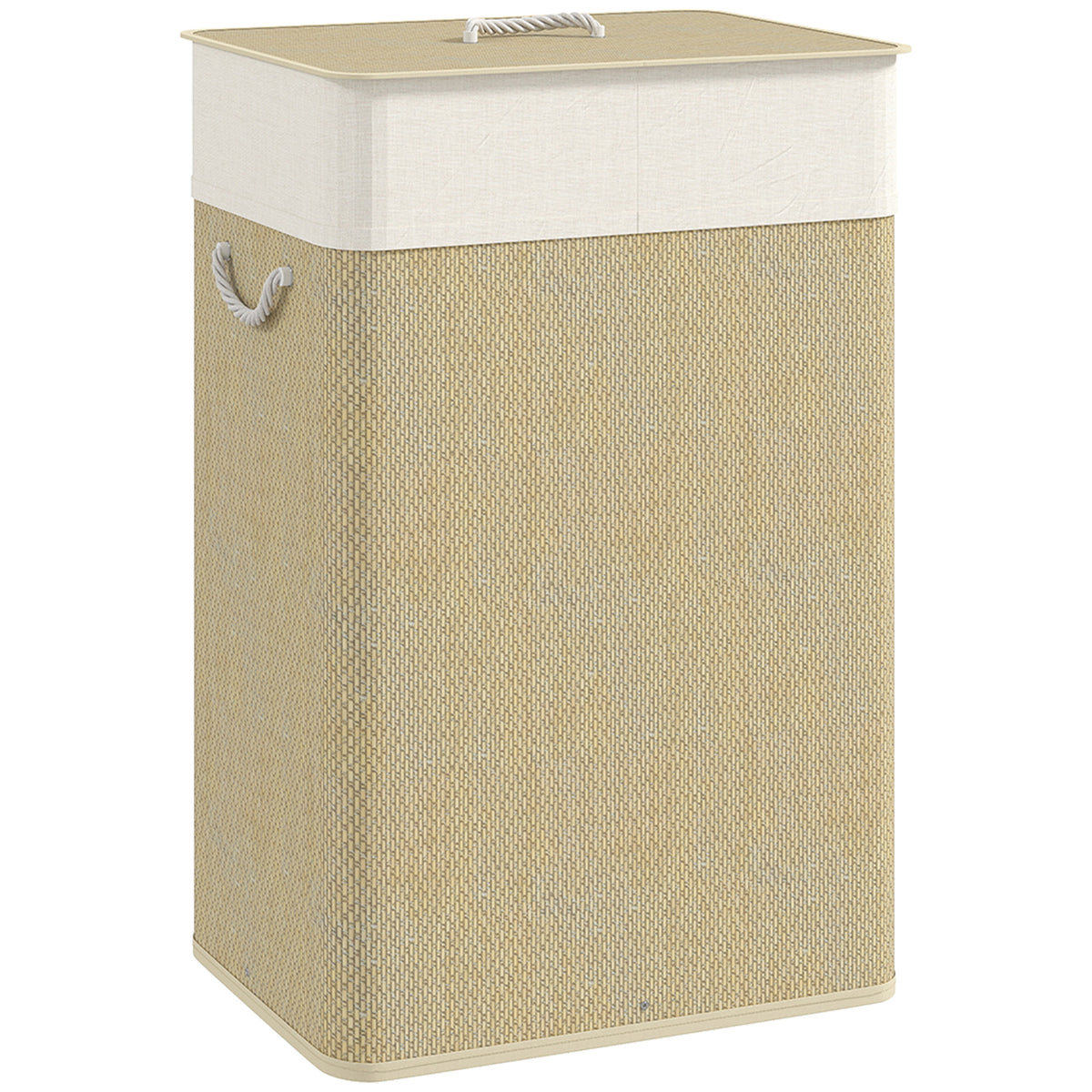 HOMCOM Bamboo Laundry Basket with Lid, 72L Laundry Hamper with Rope Handles, Washing Basket with Removable Washable Liner Bag for Bathroom, Bedroom, Nature Wood Finish