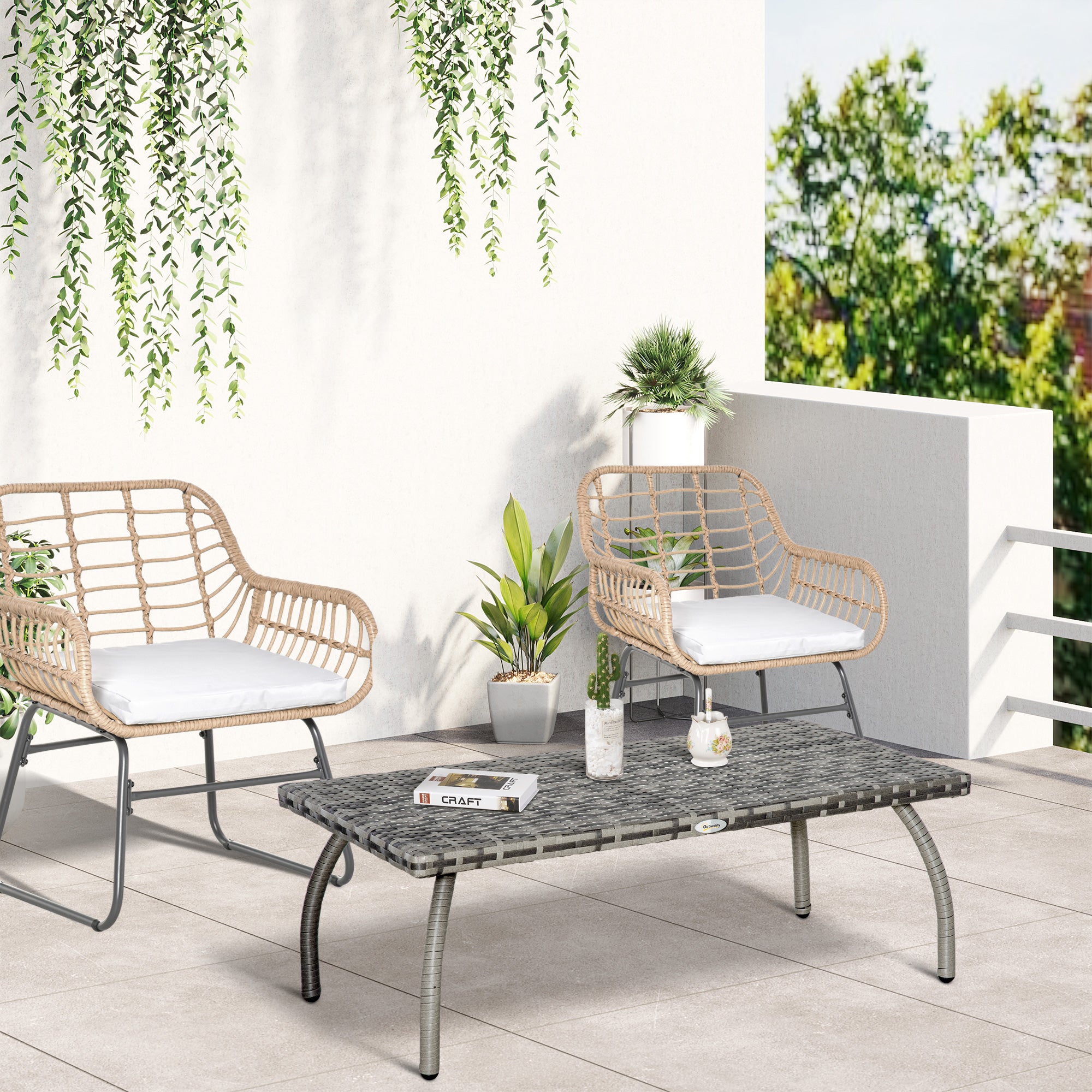 Outsunny PE Wicker Rattan Garden Coffee Table - Mixed Grey - North Peak Garden Furniture