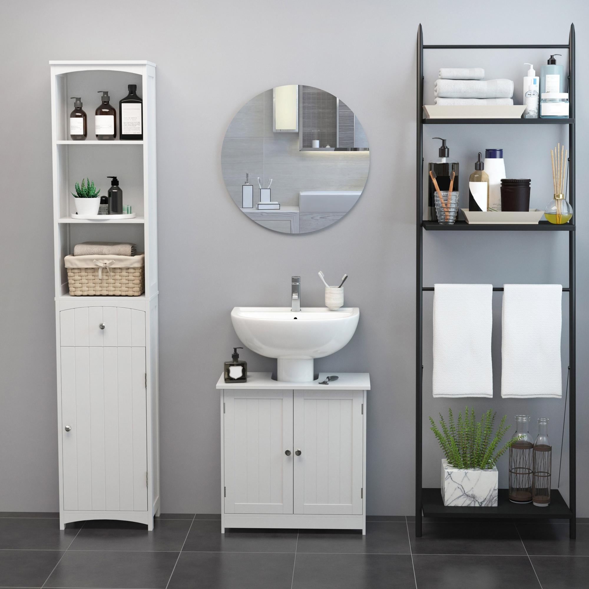 HOMCOM Under Sink Bathroom Storage Cabinet 2 Layers Vanity Unit Wooden - White - North Peak Garden Furniture