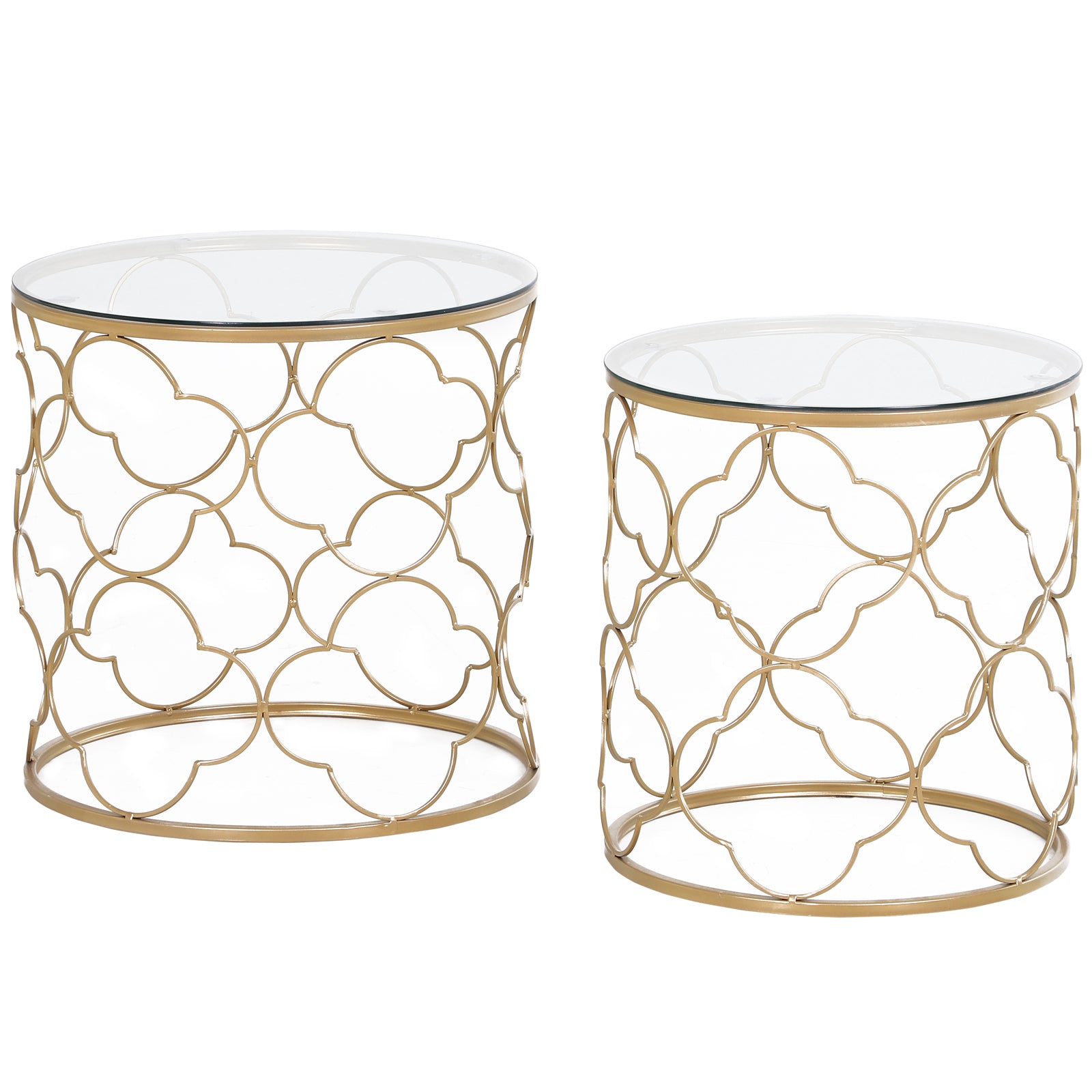 HOMCOM Nesting Tables Set of 2, Modern Stacking Side End Table with Tempered Glass Top, Metal Frame for Living Room Bedroom Office, Gold Tone