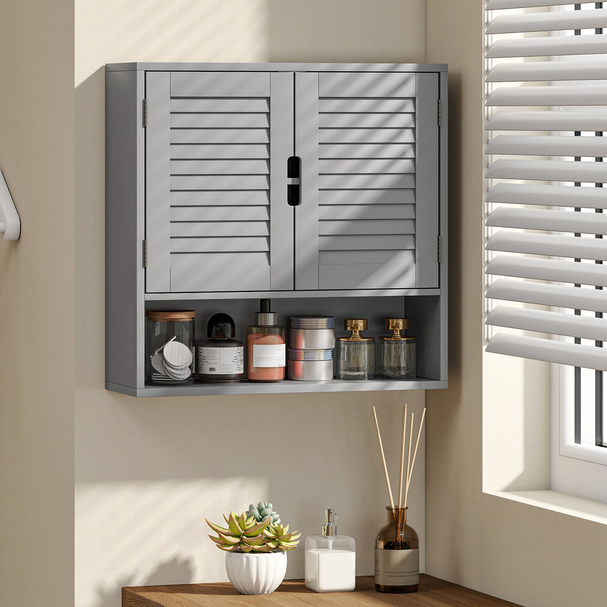 HOMCOM Bathroom Cabinet, Wall Mounted Storage Cabinet with Adjustable Shelves, 60 x 20 x 60 cm, Grey