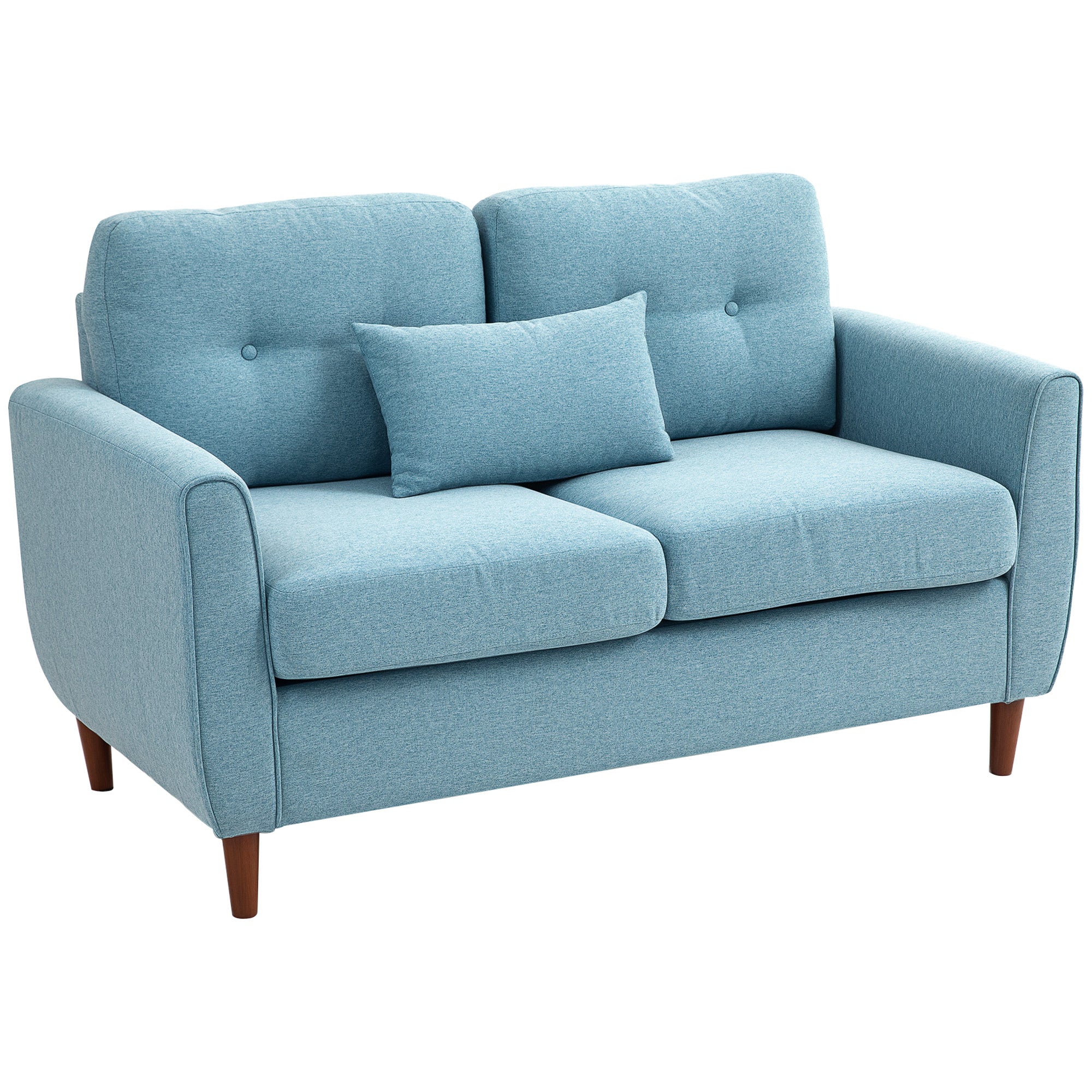 HOMCOM 2 Seater Sofa Double Sofa Loveseat Fabric Wooden Legs Tufted Design for Living Room, Dining Room, Office, Light Blue - North Peak Garden Furniture