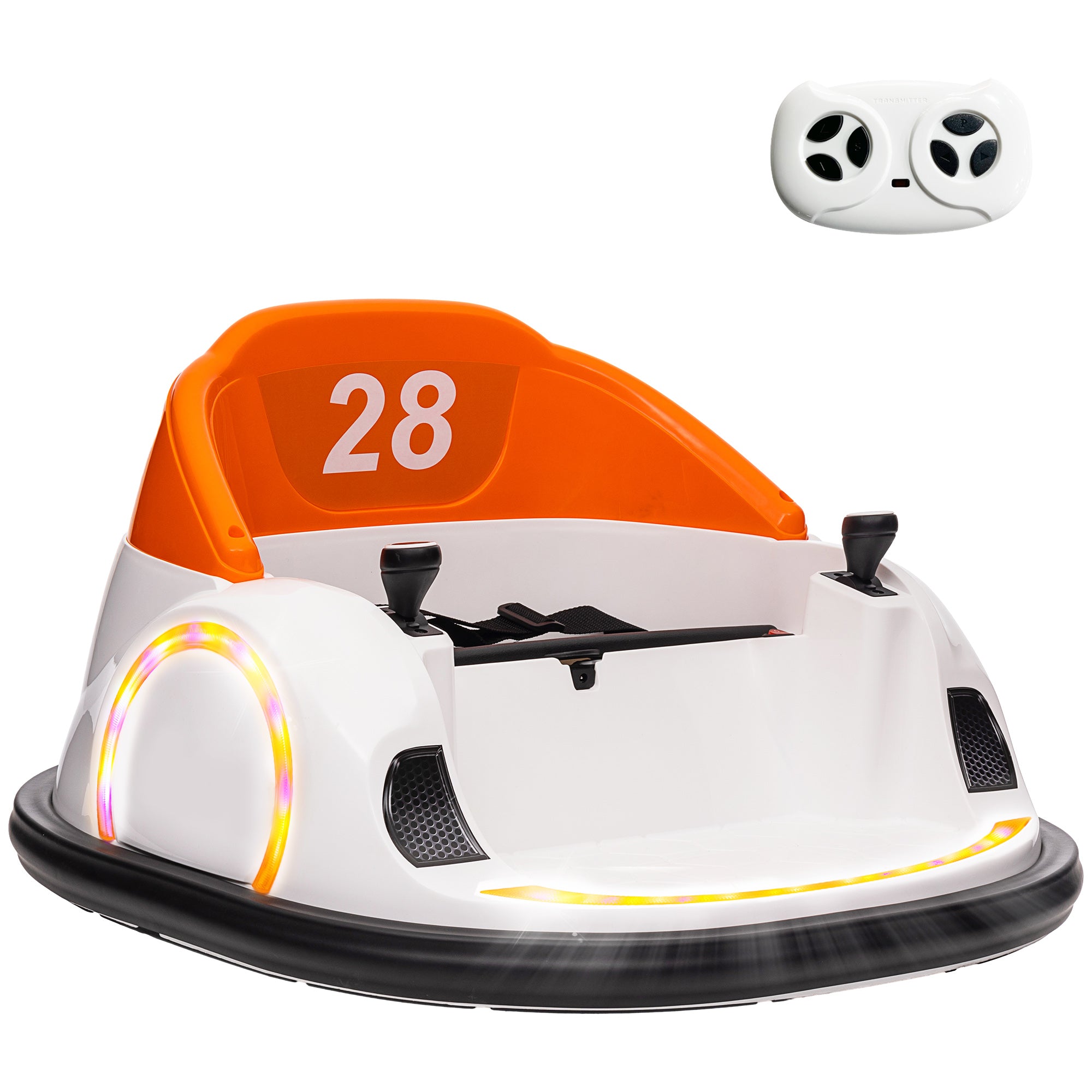 AIYAPLAY 360° Rotation Kids Bumper Car, 12V Waltzer Car with Remote Control, Dual Joysticks, Music Lights, Orange - North Peak Garden Furniture