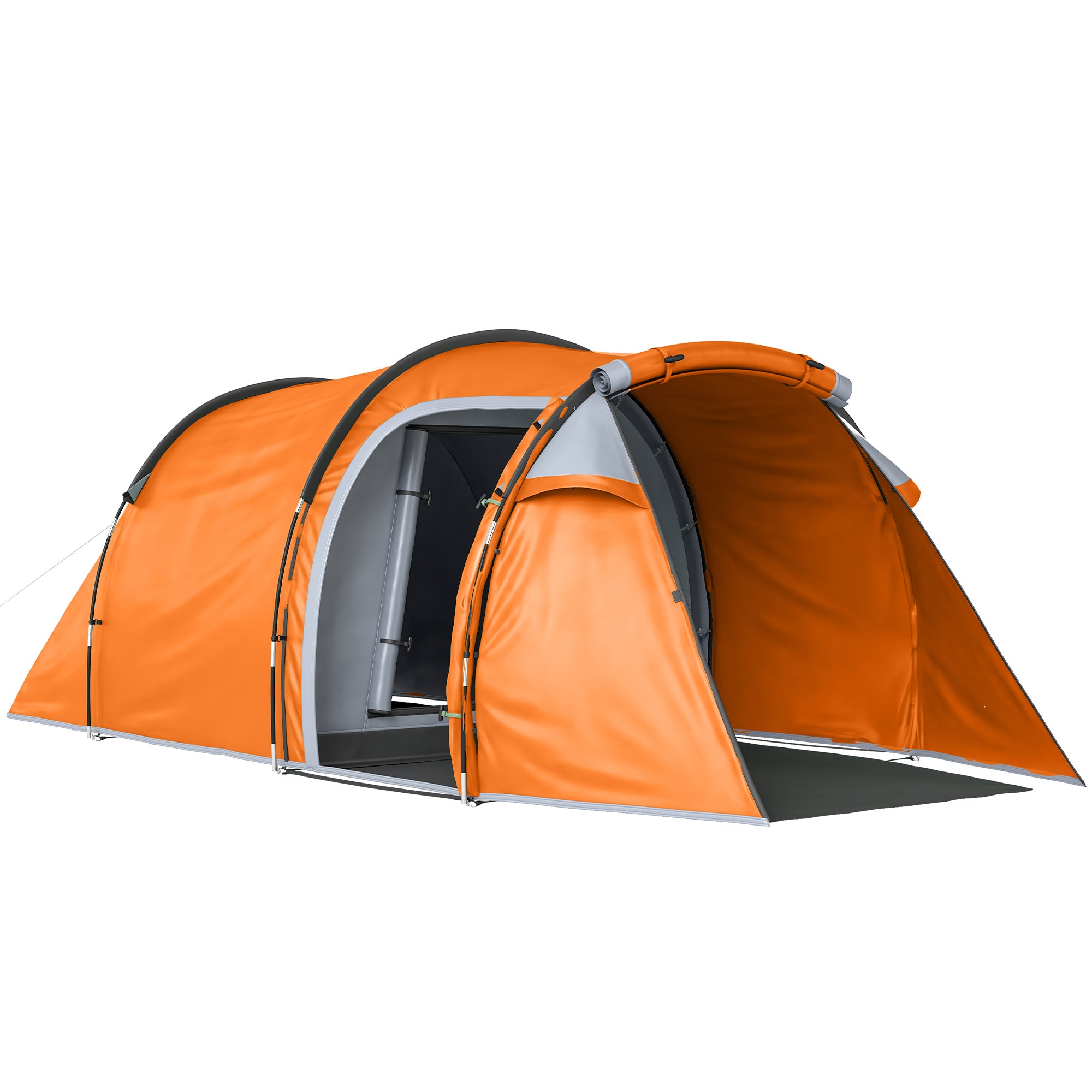 Outsunny 2-3 Man Tunnel Tents w/ Vestibule Camping Tent Porch Air Vents Weather-Resistant Shelter, Orange