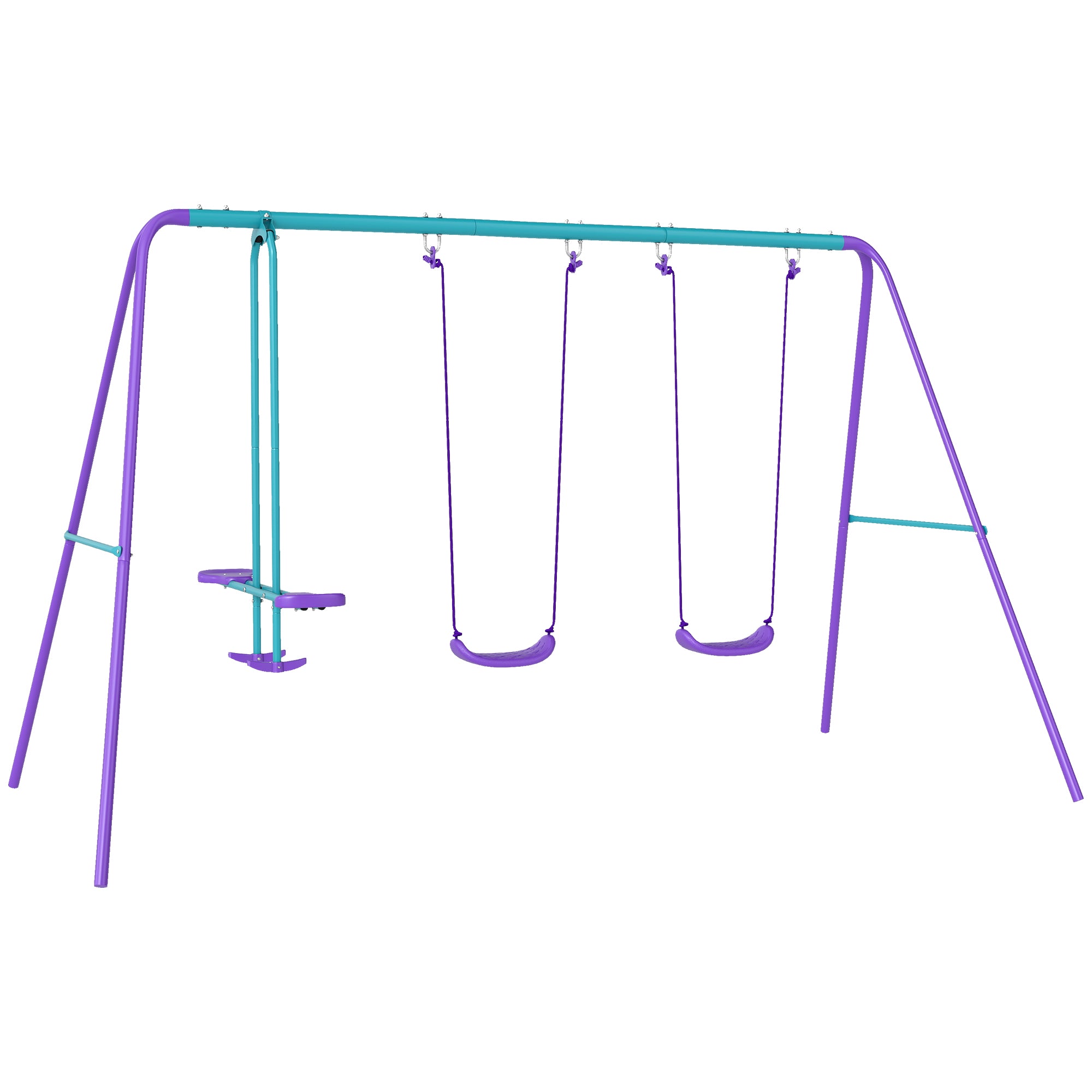 Outsunny Height Adjustable Metal Swing Set with Glider, Two Swing Seats and Adjustable Height, Outdoor Heavy Duty A-Frame - North Peak Garden Furniture