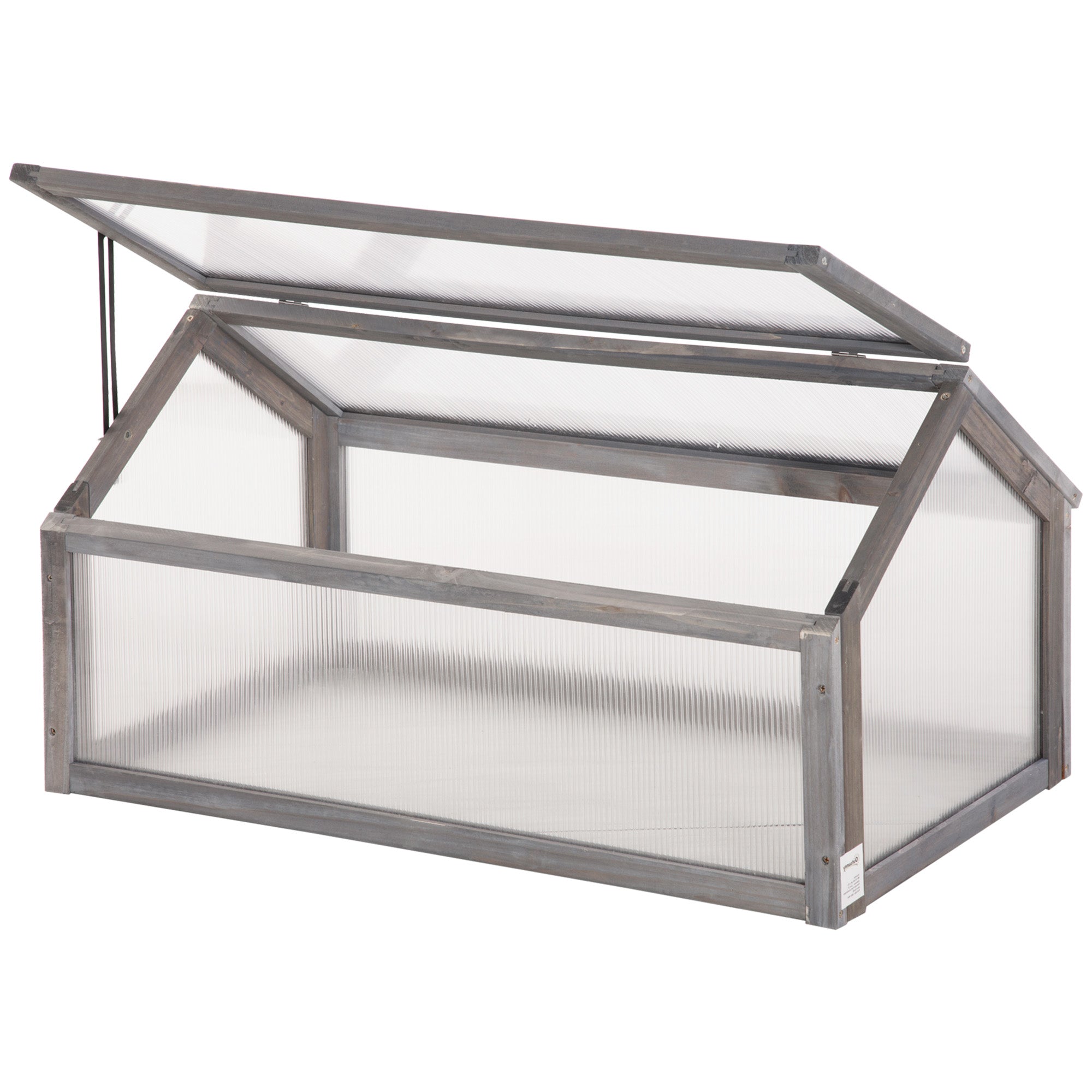 Outsunny Wooden Cold Frame Garden Polycarbonate Greenhouse with Openable Top Cover, Grow House for Flowers, Vegetables, Plants, 90 x 52 x 50cm, Grey - North Peak Garden Furniture