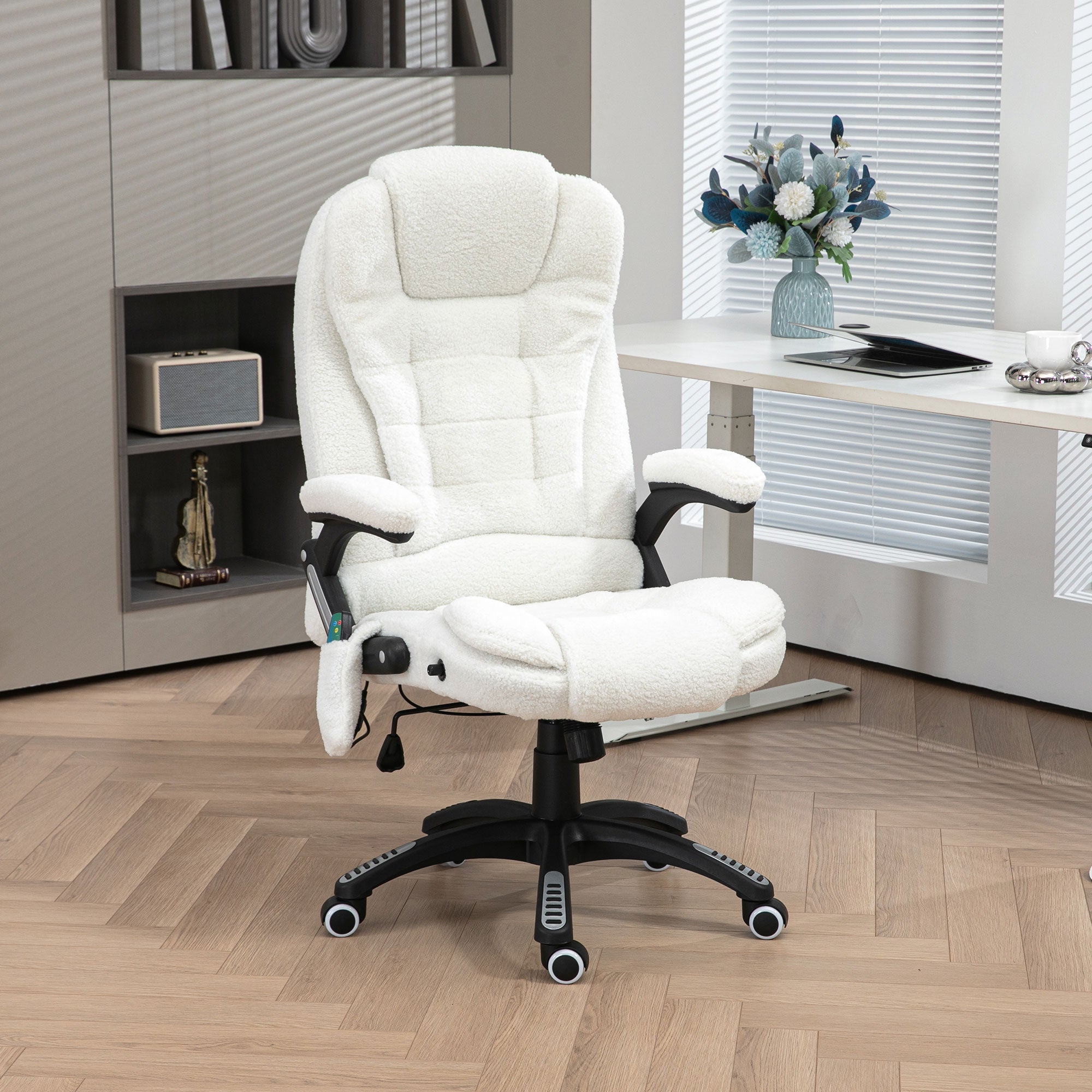 Vinsetto Boucle Six-Point Massage Office Chair - White - North Peak Garden Furniture