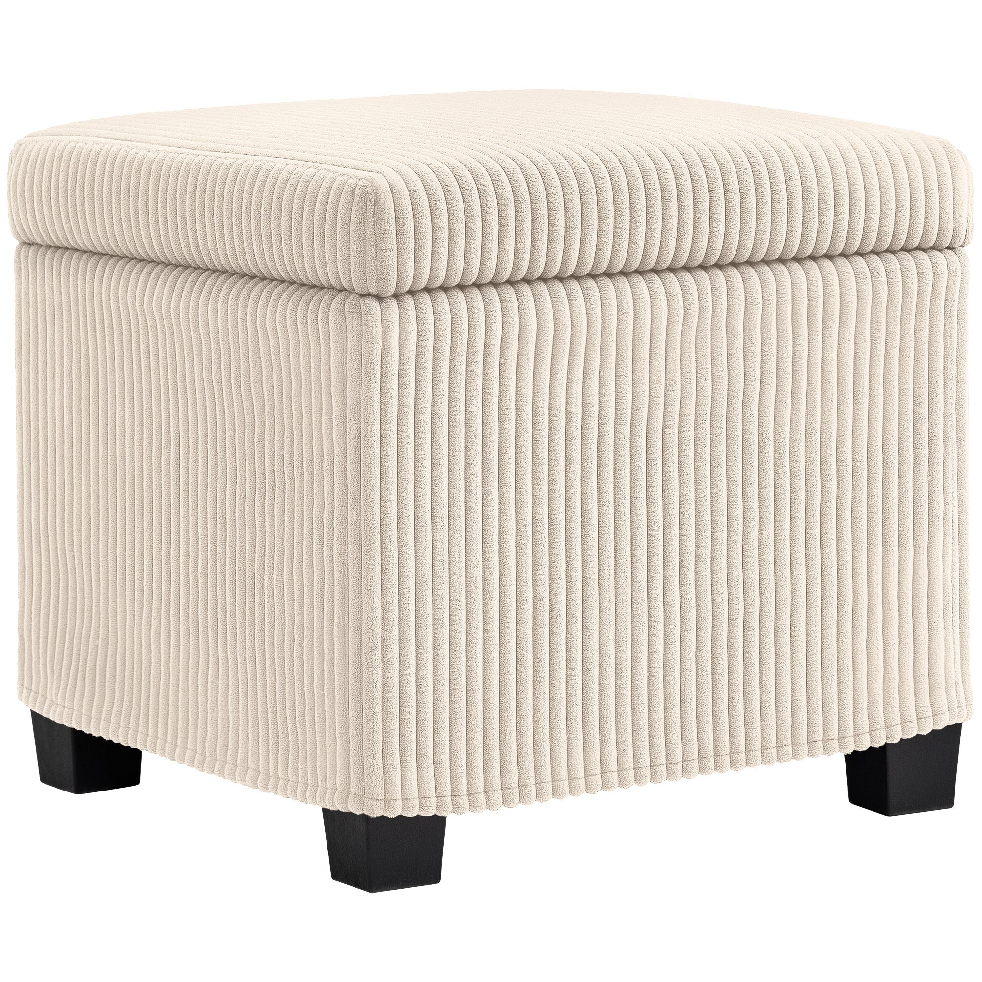 HOMCOM Storage Ottoman Bench, Corduroy Footstool with Removable Lid and Legs, 40cm Storage Chest Box for Living Room, Bedroom, Hallway, Beige - North Peak Garden Furniture