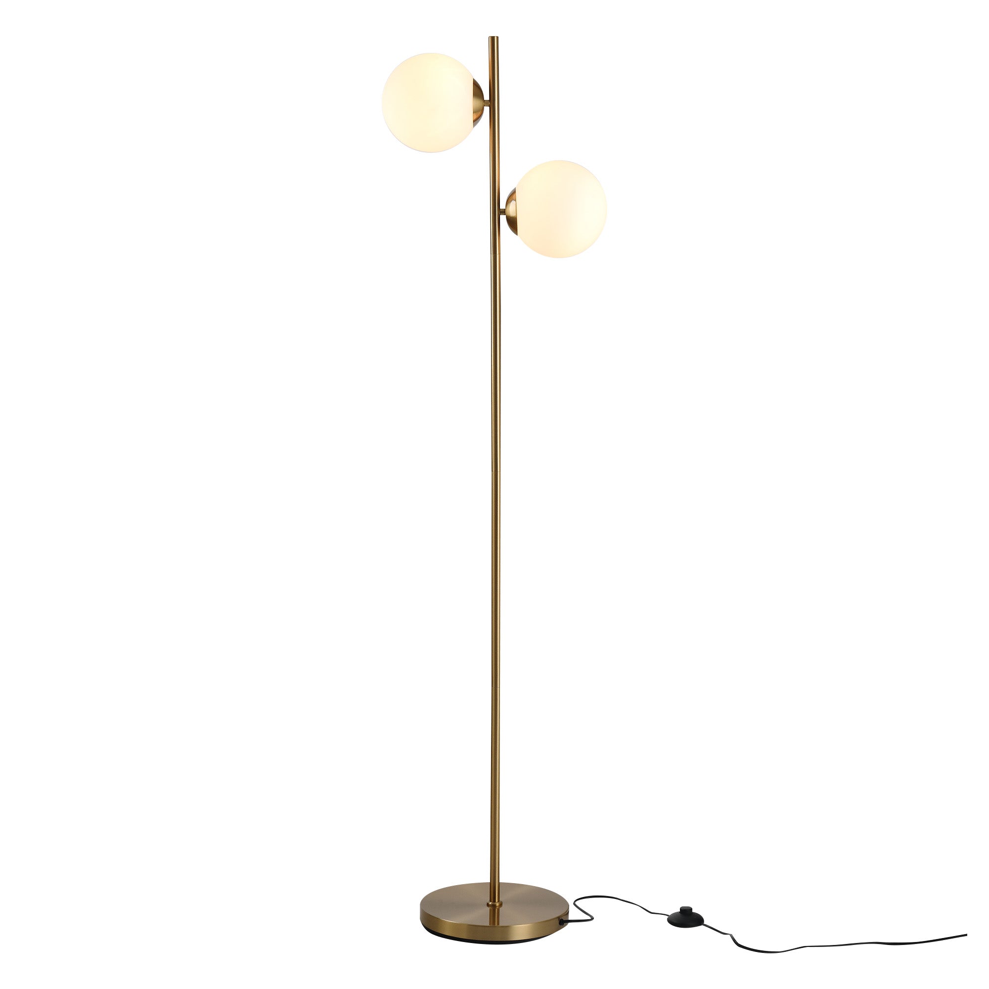 HOMCOM 2 Lights Tree Floor Lamp for Living Room with Globe Lampshade, Standing Lamp for Bedroom, Bulb not Included, Gold Tone - North Peak Garden Furniture